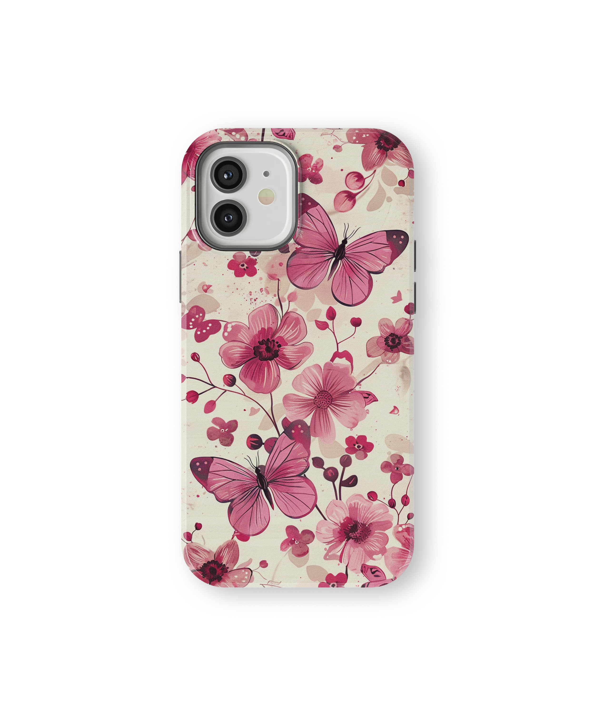 Coque iPhone – Fleurs Roses & Papillons Élégants