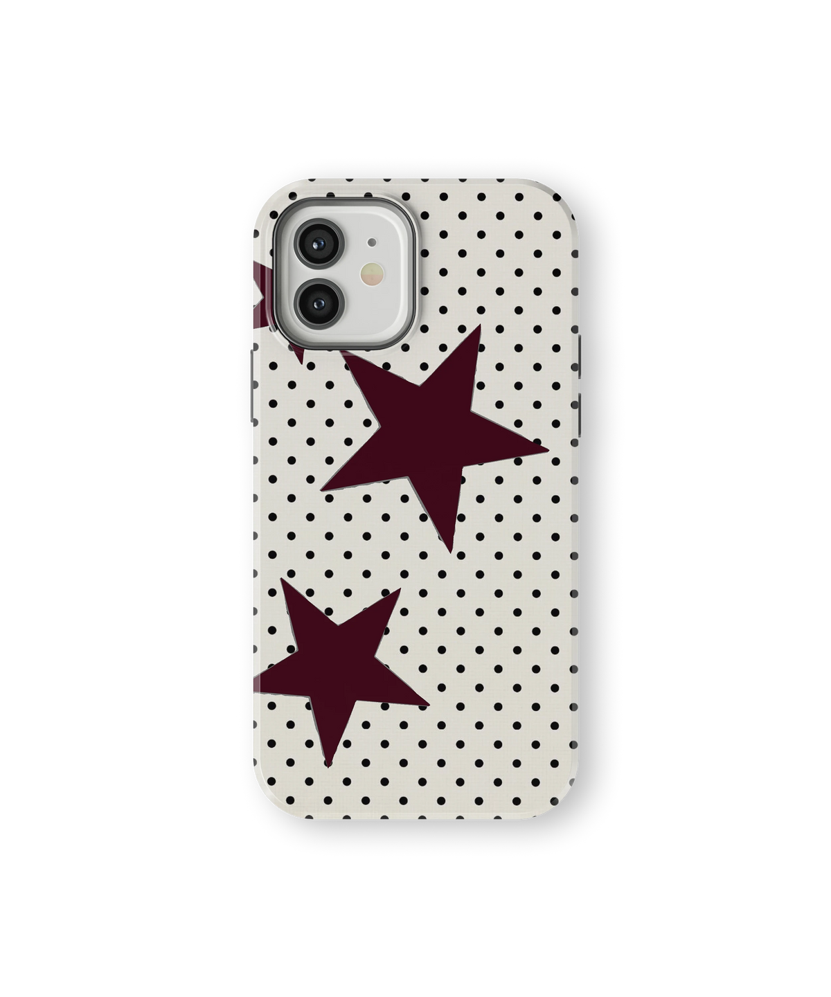 Coque iPhone – Design Pois et Étoiles Bordeaux