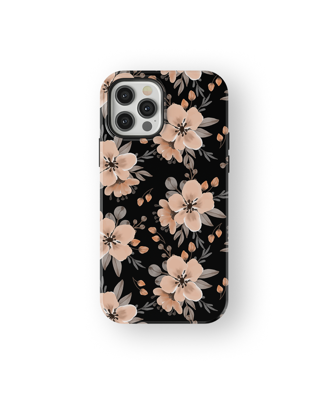 Coque iPhone – Design Floral Élégant Noir & Beige