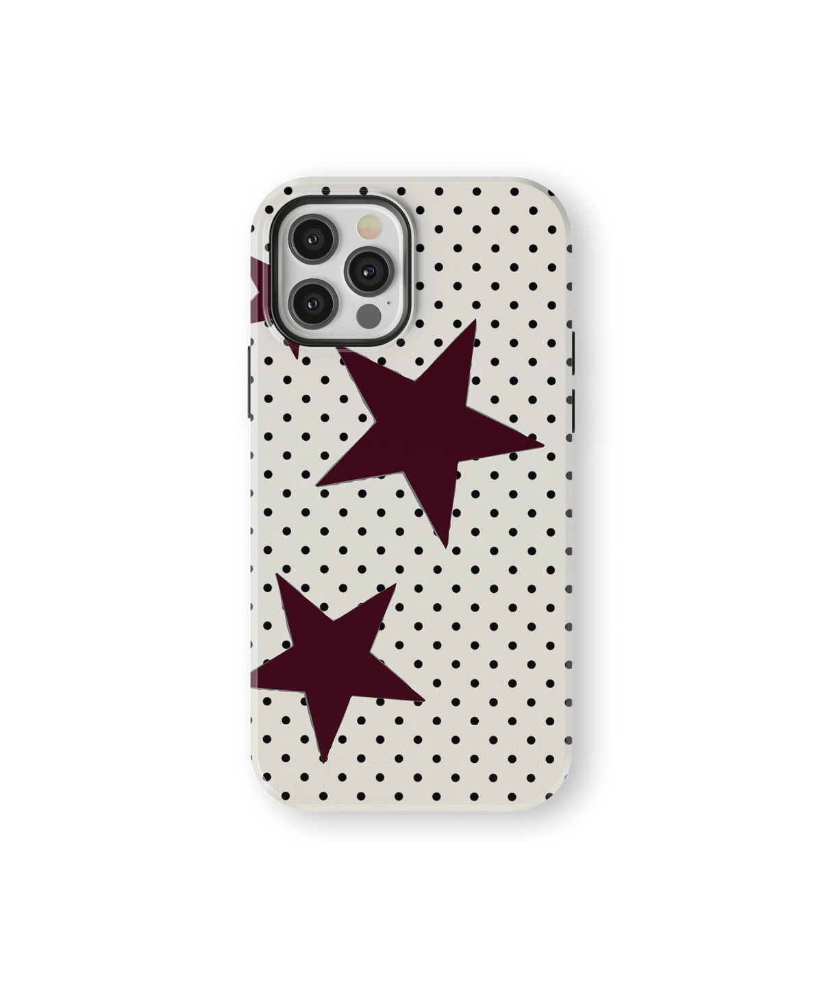 Coque iPhone – Design Pois et Étoiles Bordeaux