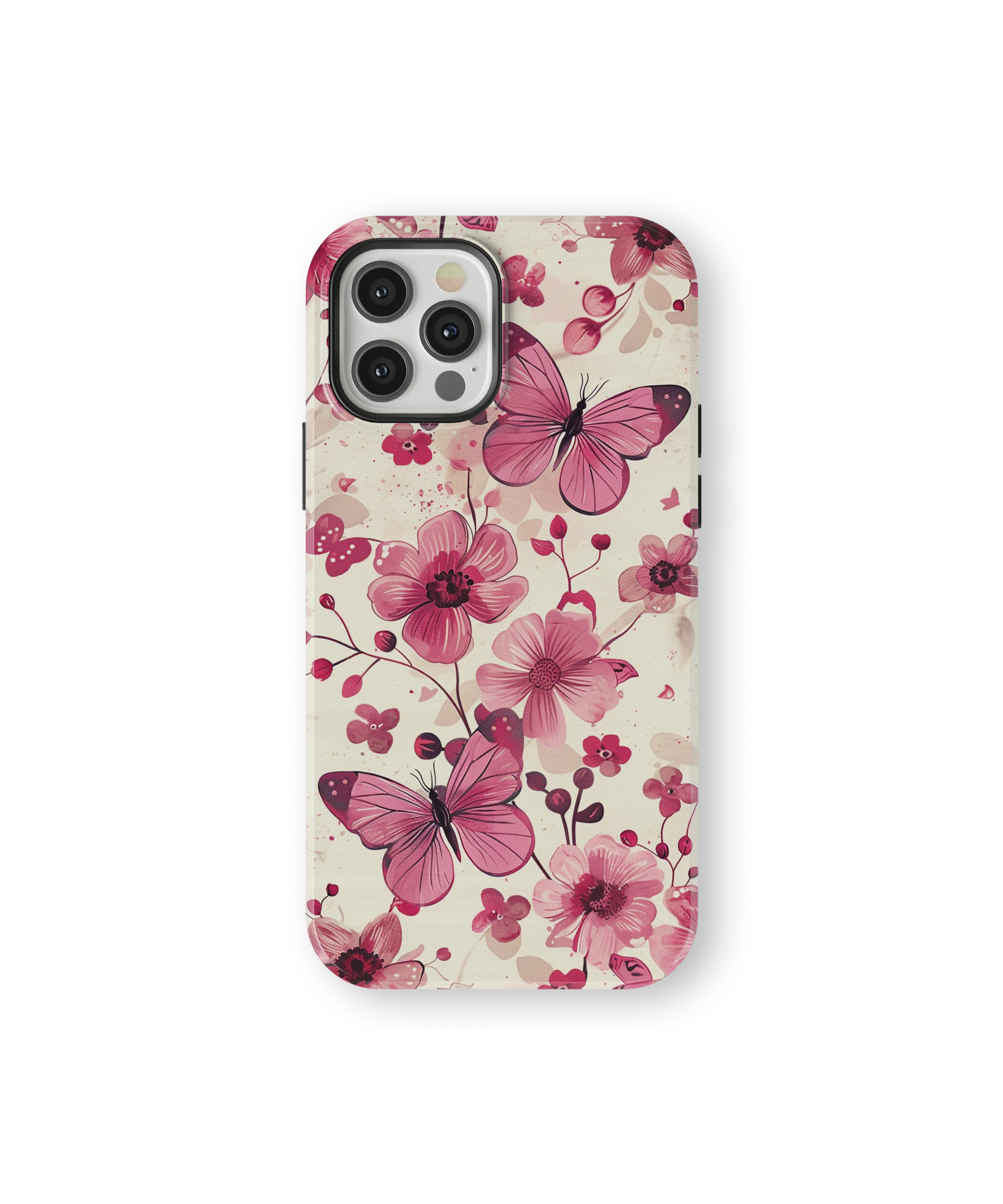 Coque iPhone – Fleurs Roses & Papillons Élégants