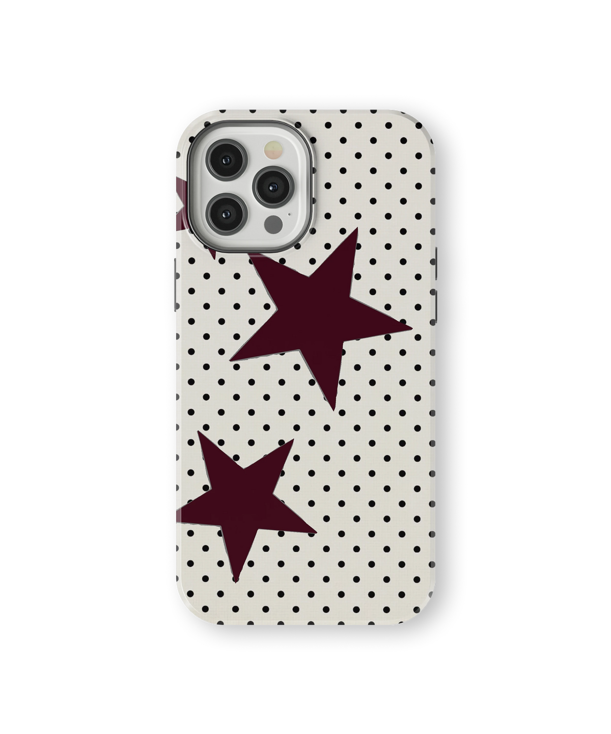 Coque iPhone – Design Pois et Étoiles Bordeaux