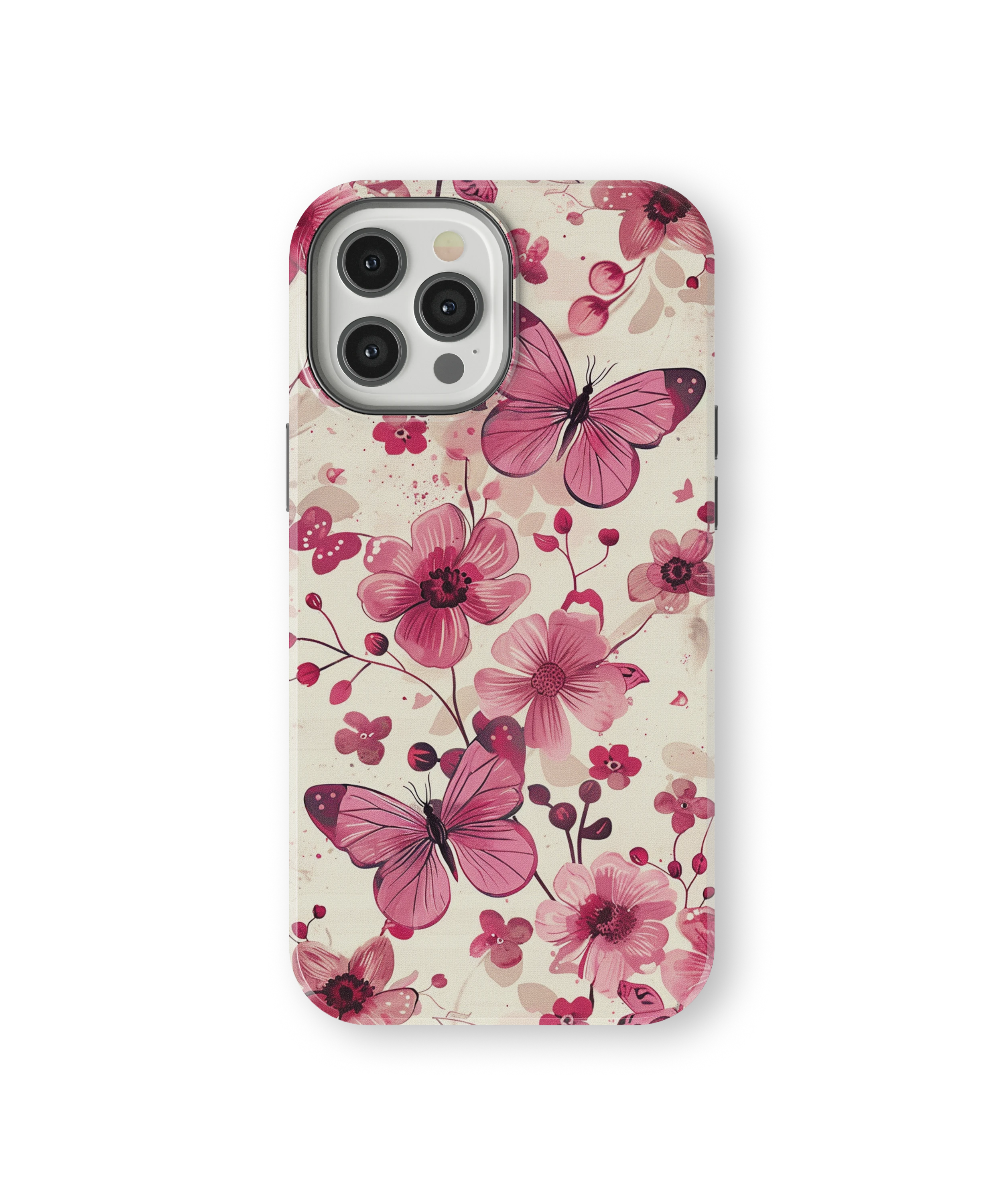 Coque iPhone – Fleurs Roses & Papillons Élégants