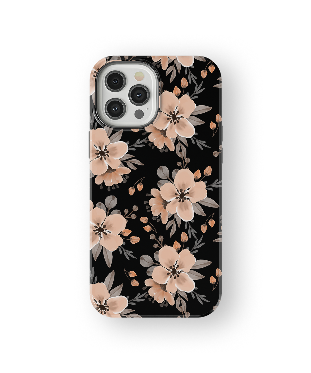 Coque iPhone – Design Floral Élégant Noir & Beige