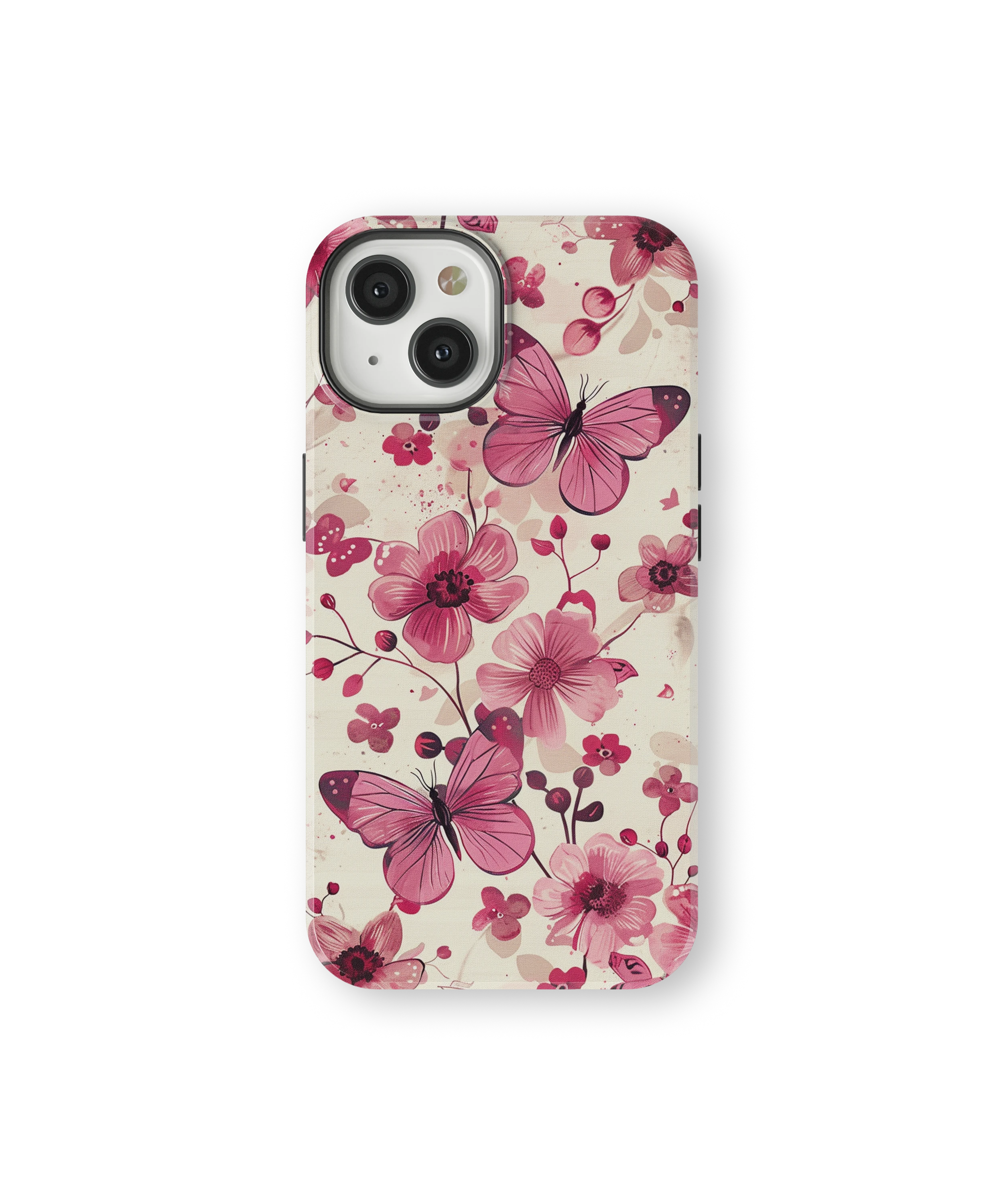 Coque iPhone – Fleurs Roses & Papillons Élégants