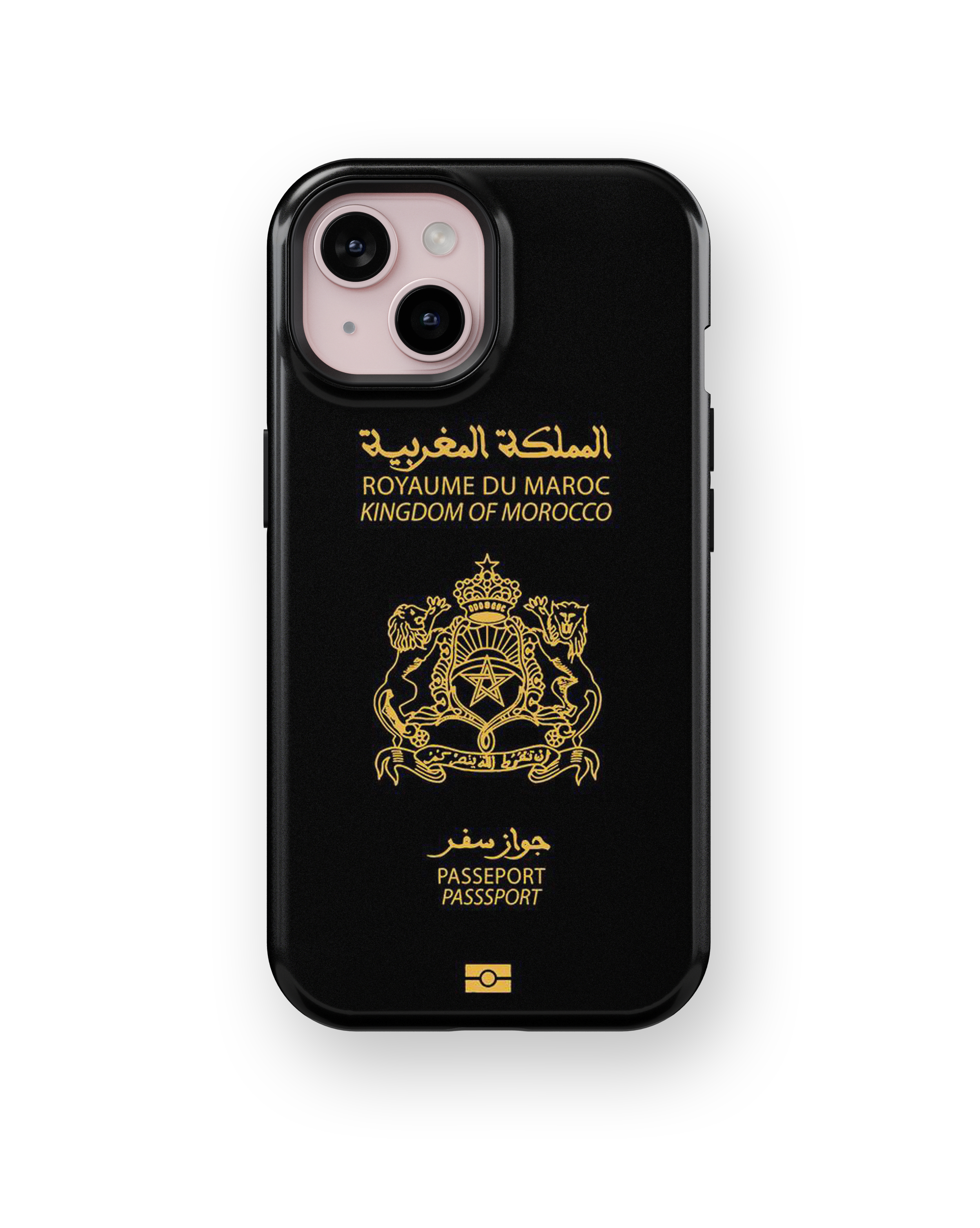 Coque iPhone Personnalisée – Design Passeport Maroc Noir & Doré