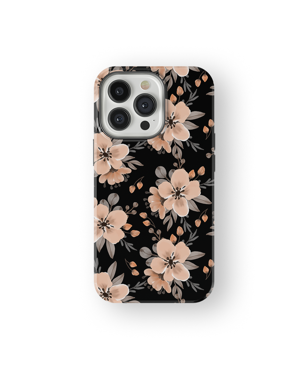 Coque iPhone – Design Floral Élégant Noir & Beige