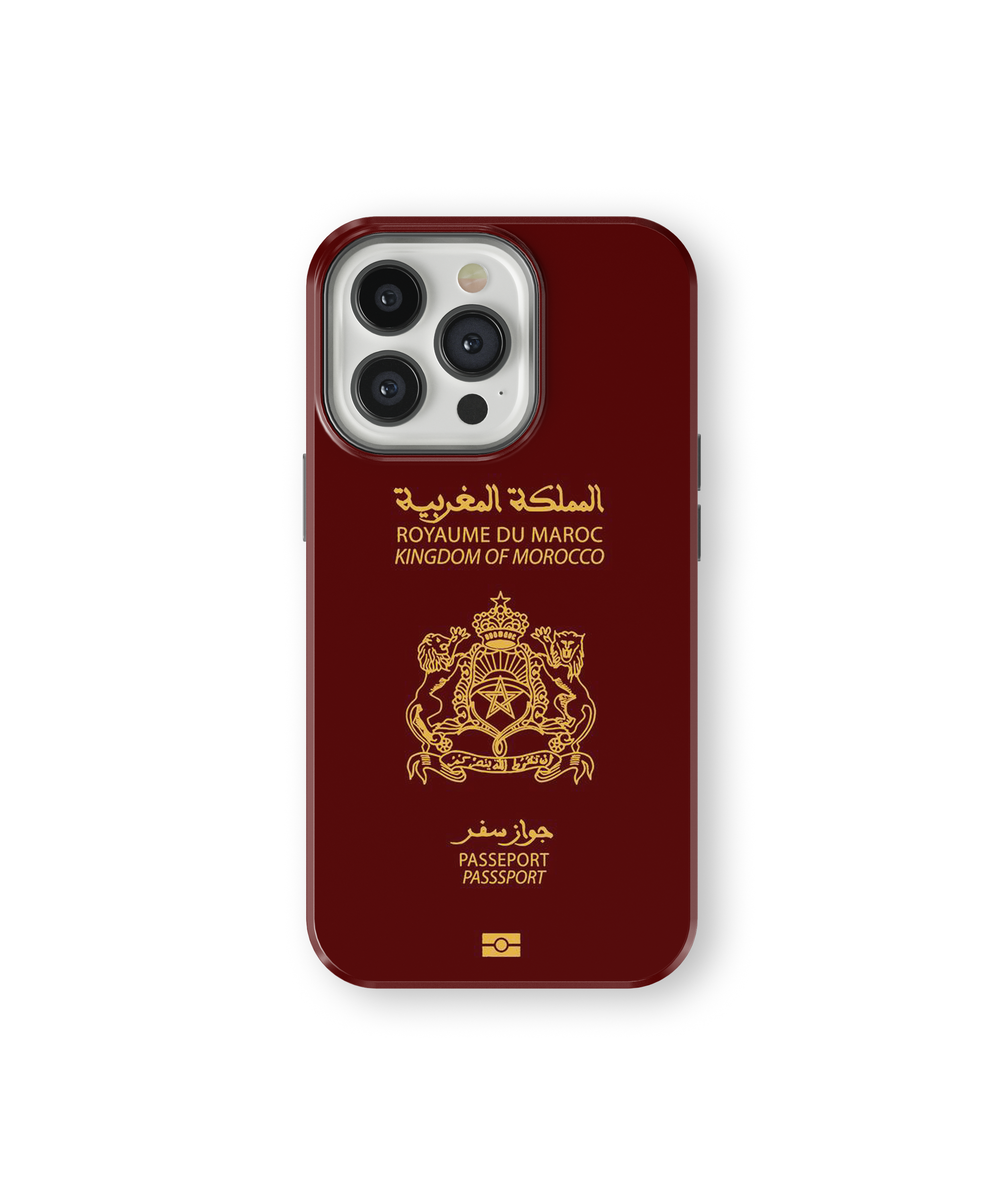 Coque iPhone Personnalisée – Design Passeport Maroc Rouge & Doré