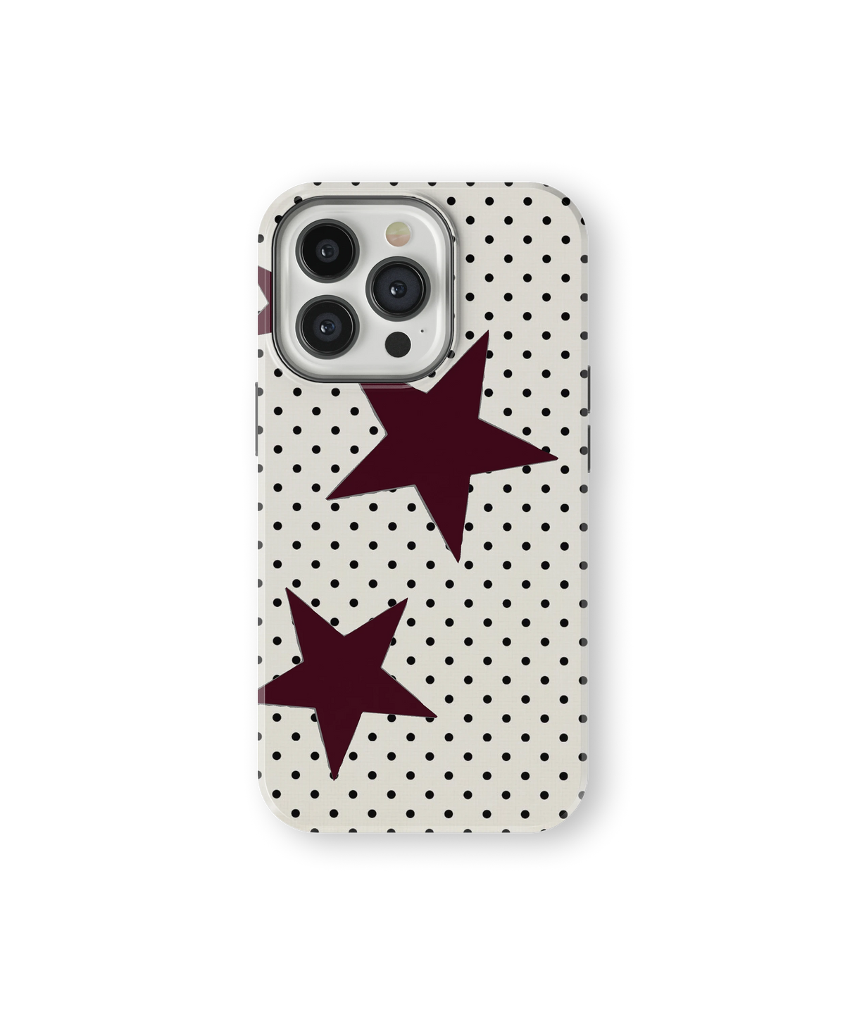Coque iPhone – Design Pois et Étoiles Bordeaux