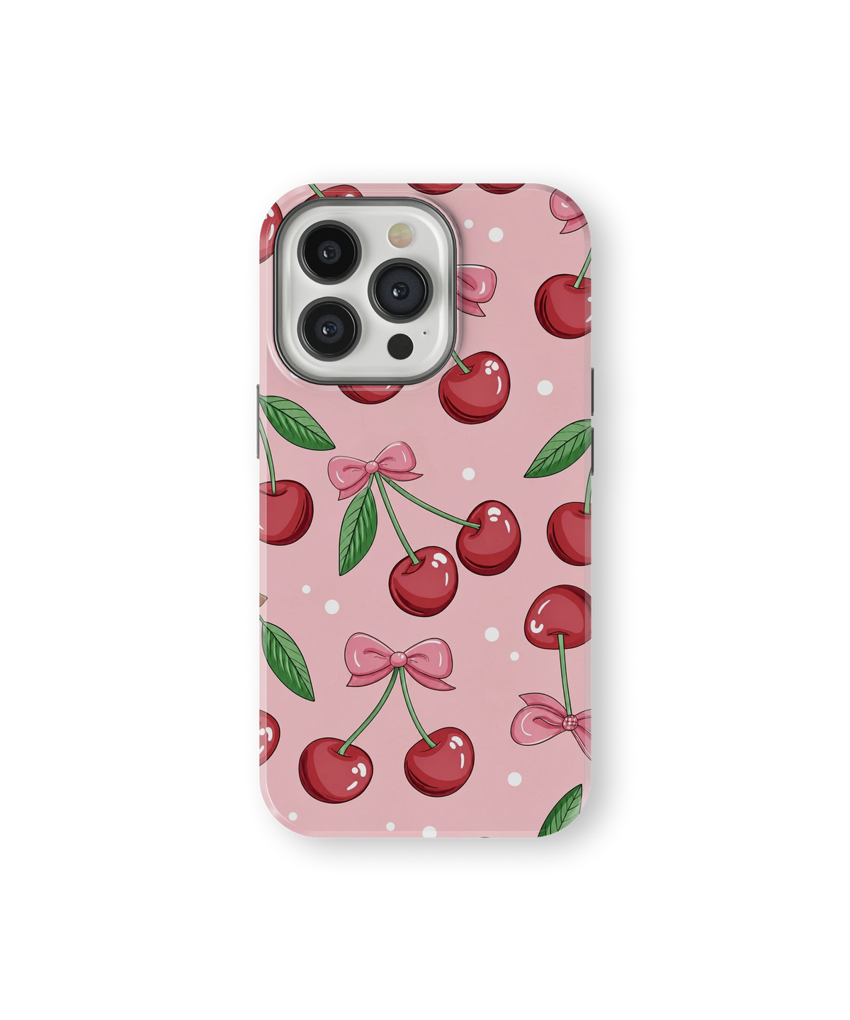 Coque iPhone – Design Cerises & Nœuds