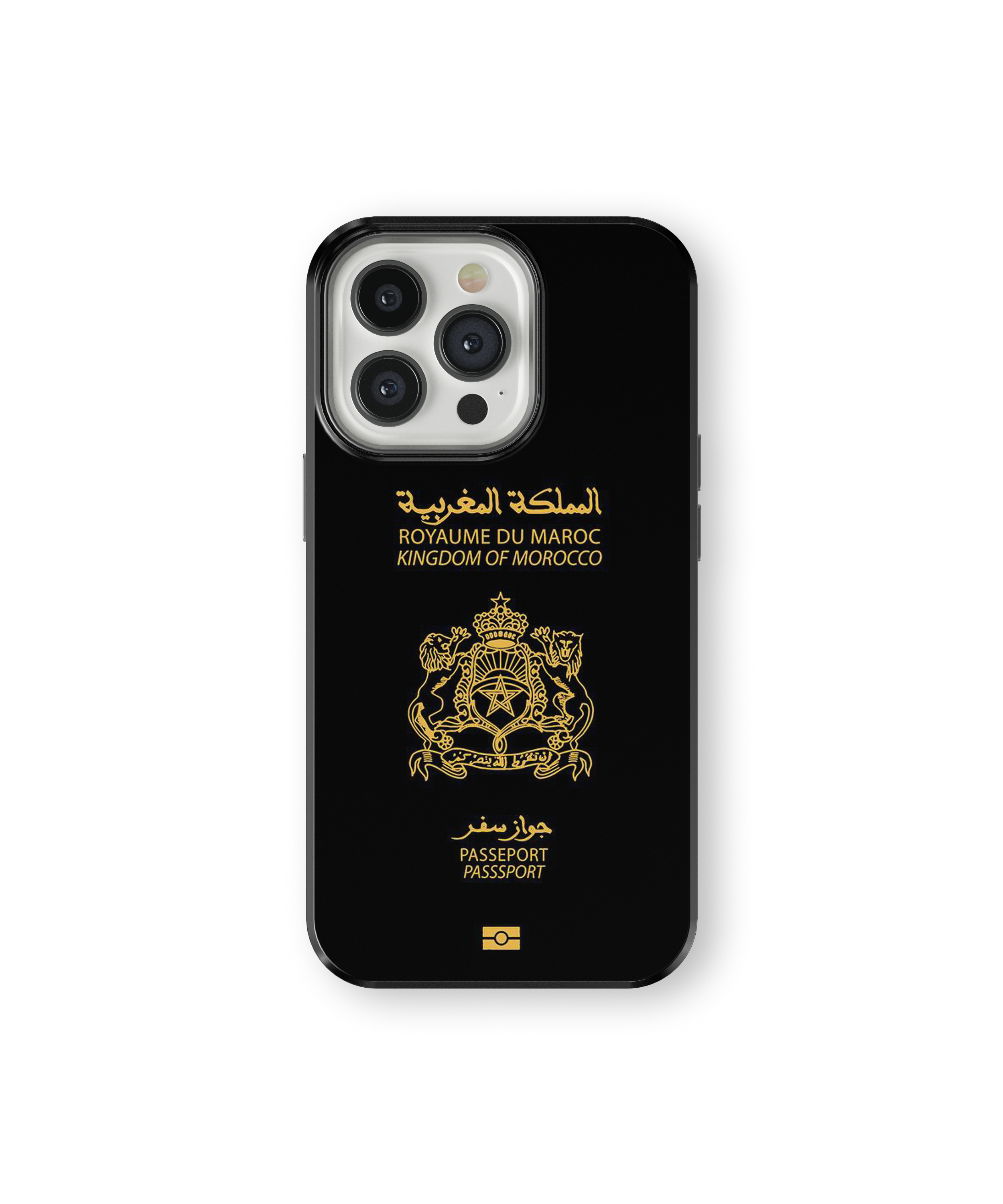 Coque iPhone Personnalisée – Design Passeport Maroc Noir & Doré