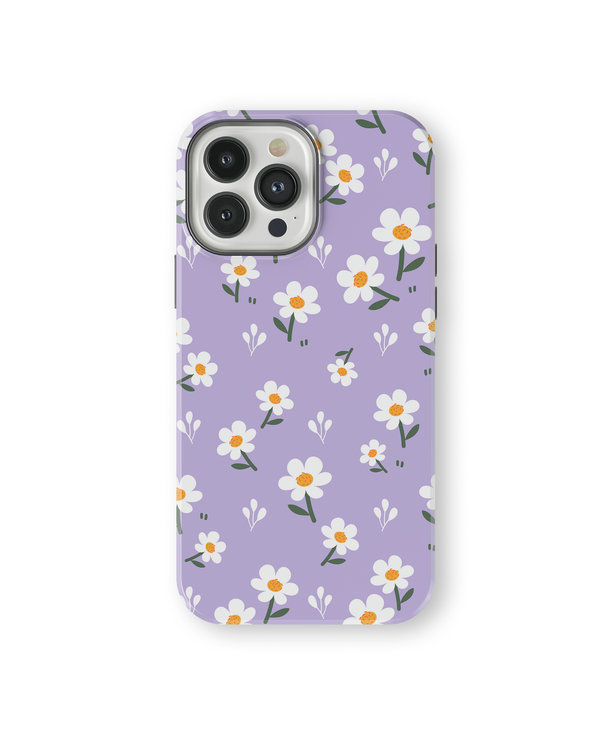 Coque iPhone – Design Marguerites sur Fond Violet