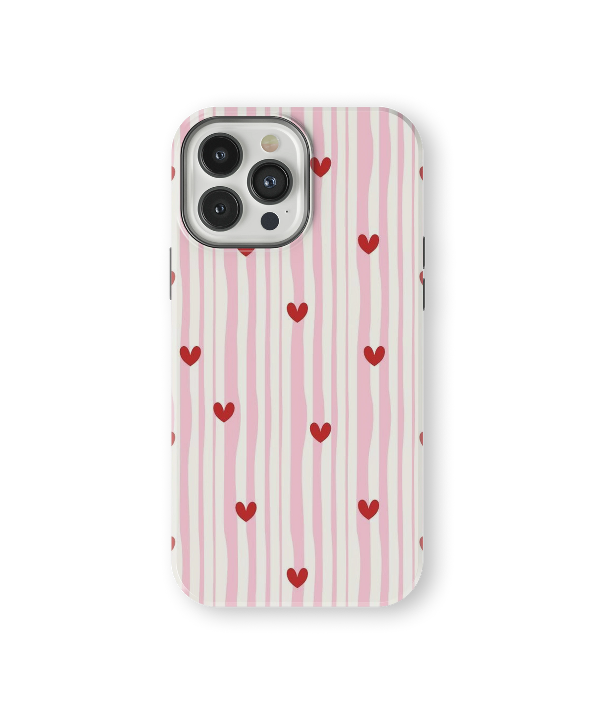 Coque iPhone – Design Rayures Cœurs Pastel