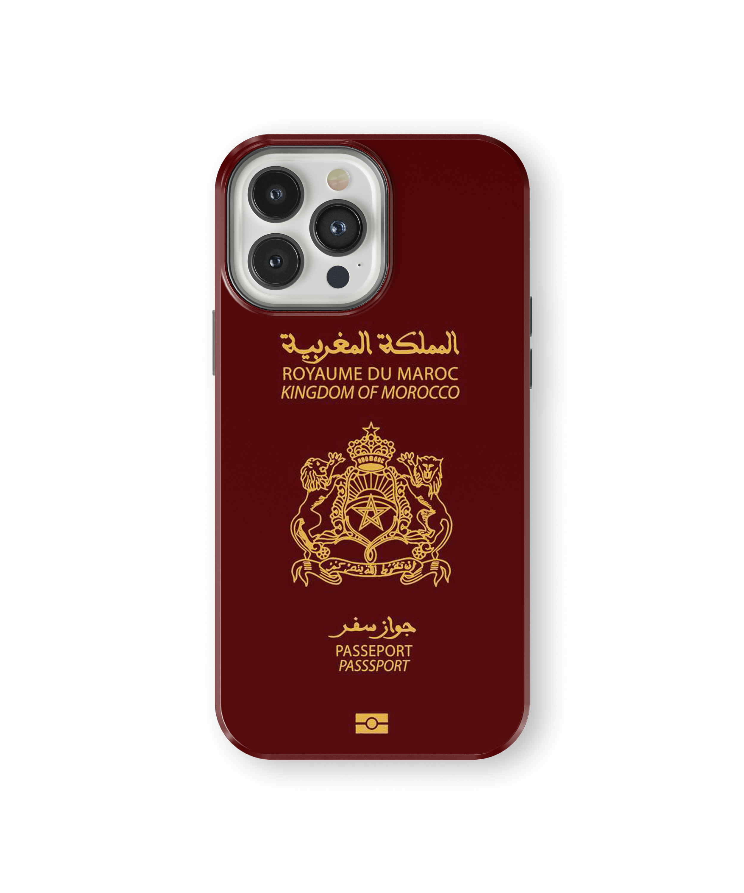 Coque iPhone Personnalisée – Design Passeport Maroc Rouge & Doré