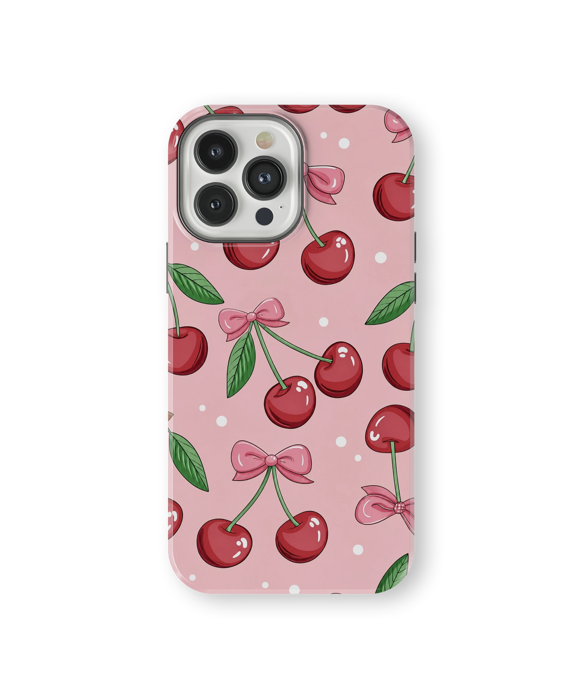 Coque iPhone – Design Cerises & Nœuds