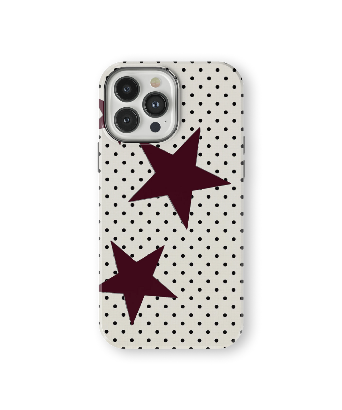 Coque iPhone – Design Pois et Étoiles Bordeaux