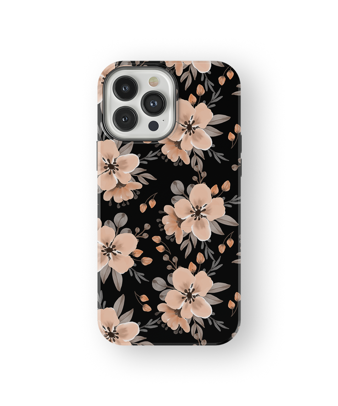 Coque iPhone – Design Floral Élégant Noir & Beige