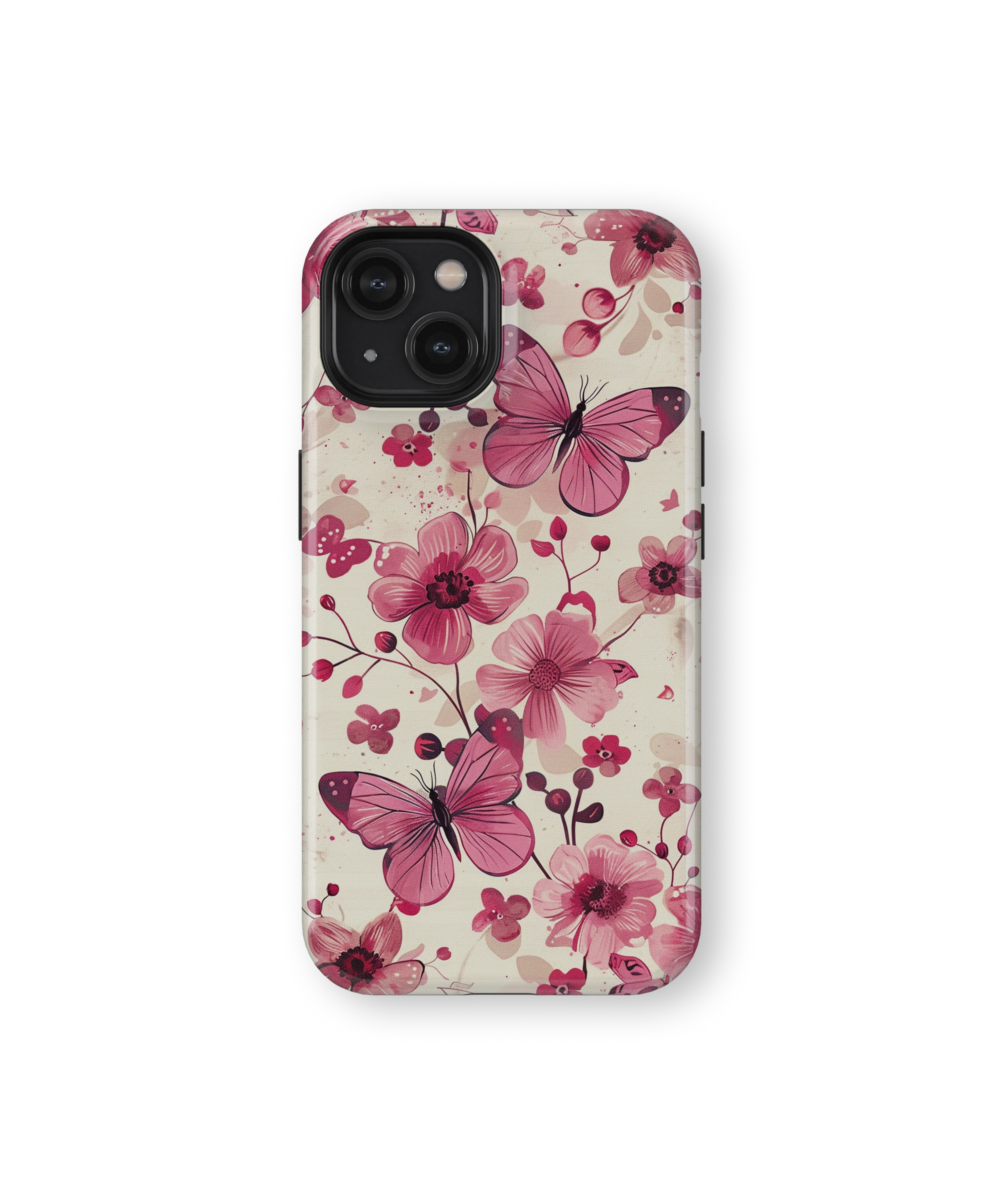 Coque iPhone – Fleurs Roses & Papillons Élégants