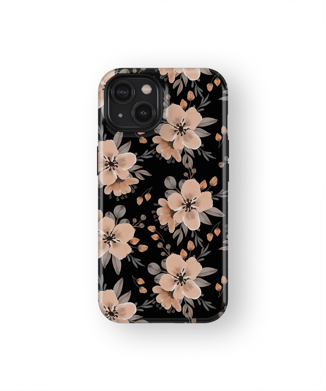 Coque iPhone – Design Floral Élégant Noir & Beige