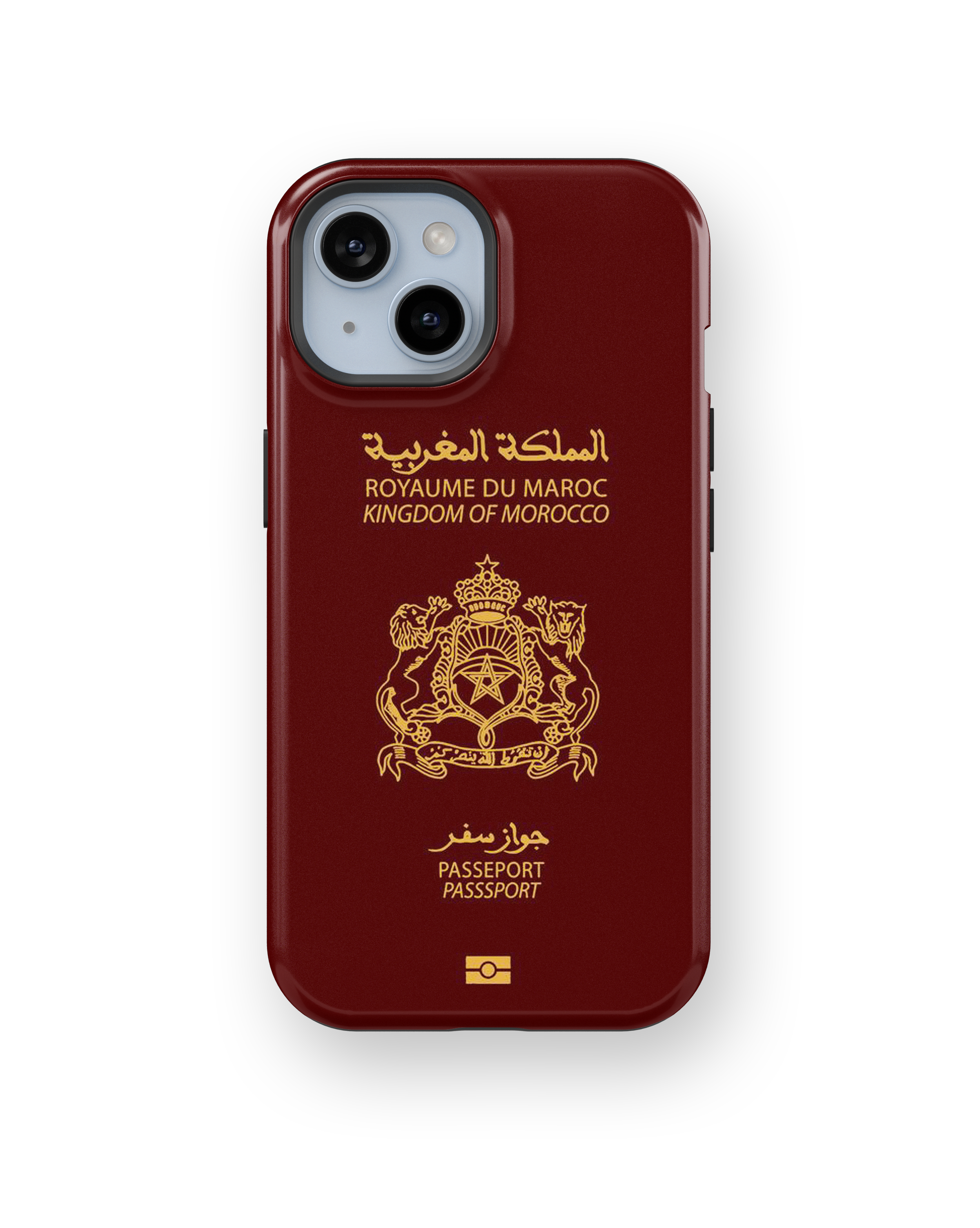 Coque iPhone Personnalisée – Design Passeport Maroc Rouge & Doré