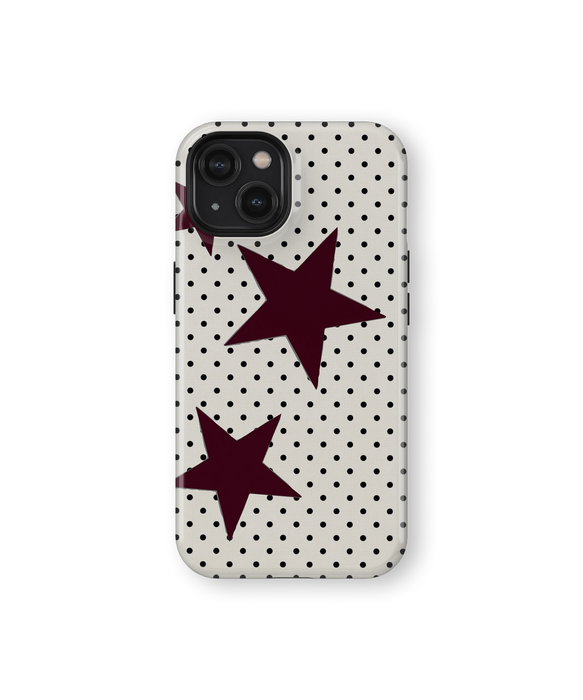 Coque iPhone – Design Pois et Étoiles Bordeaux