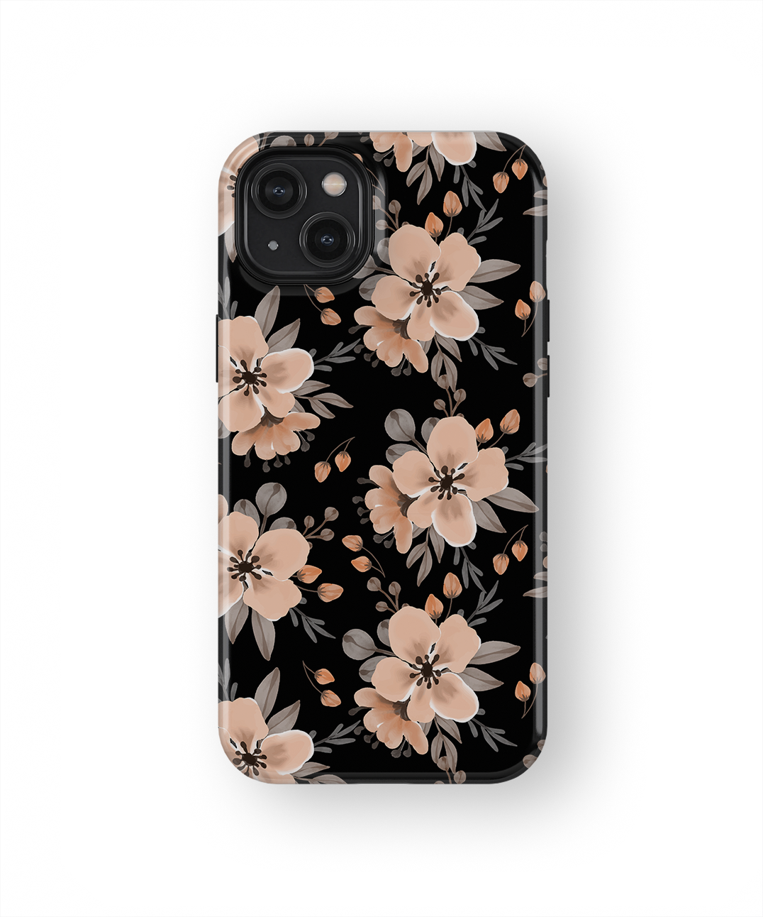 Coque iPhone – Design Floral Élégant Noir & Beige