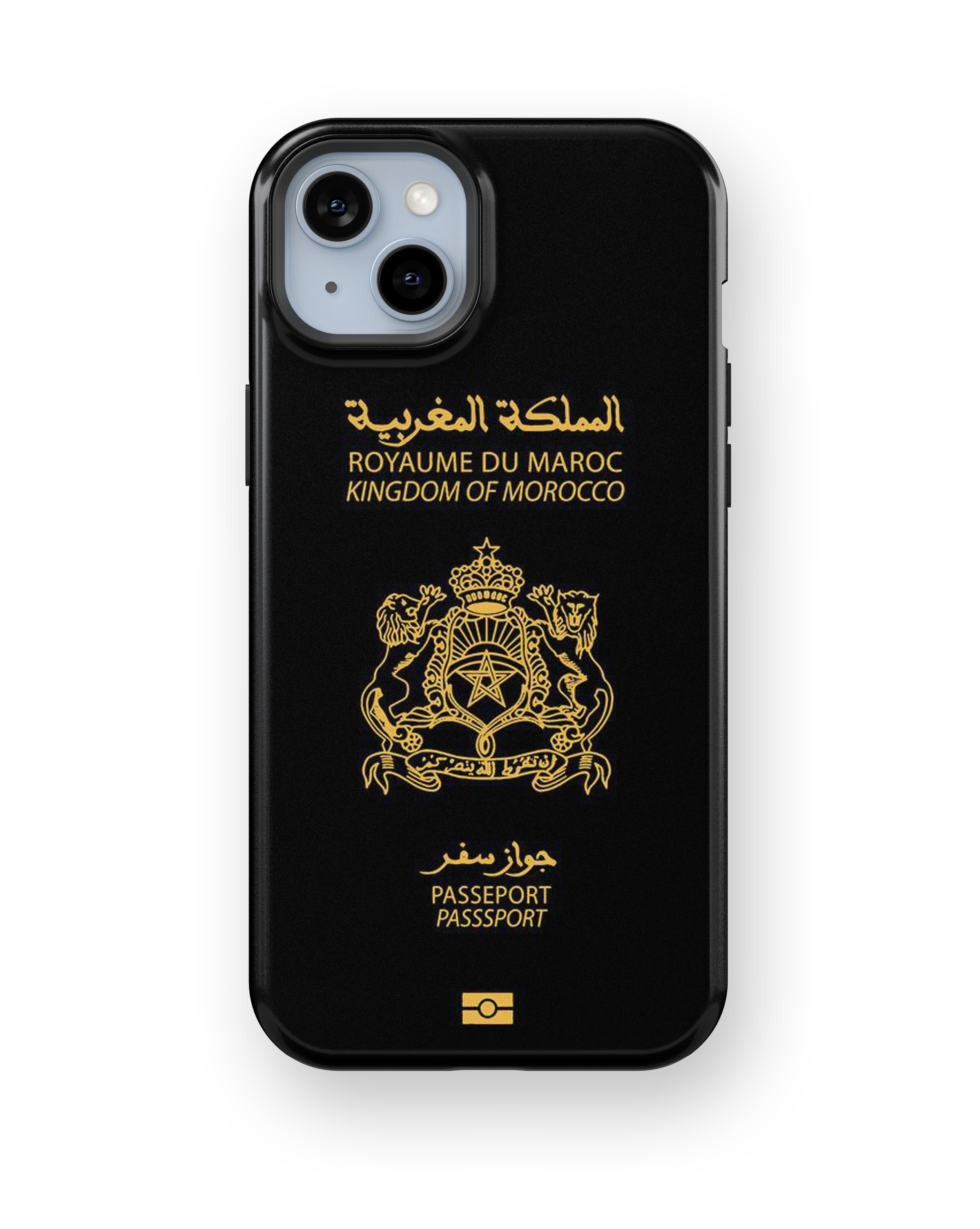 Coque iPhone Personnalisée – Design Passeport Maroc Noir & Doré
