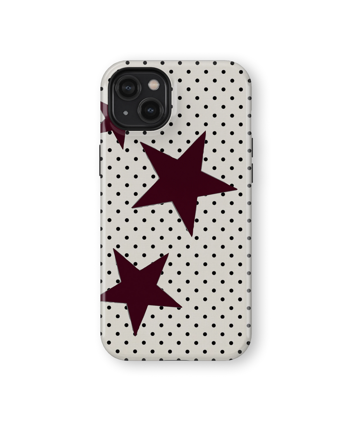 Coque iPhone – Design Pois et Étoiles Bordeaux