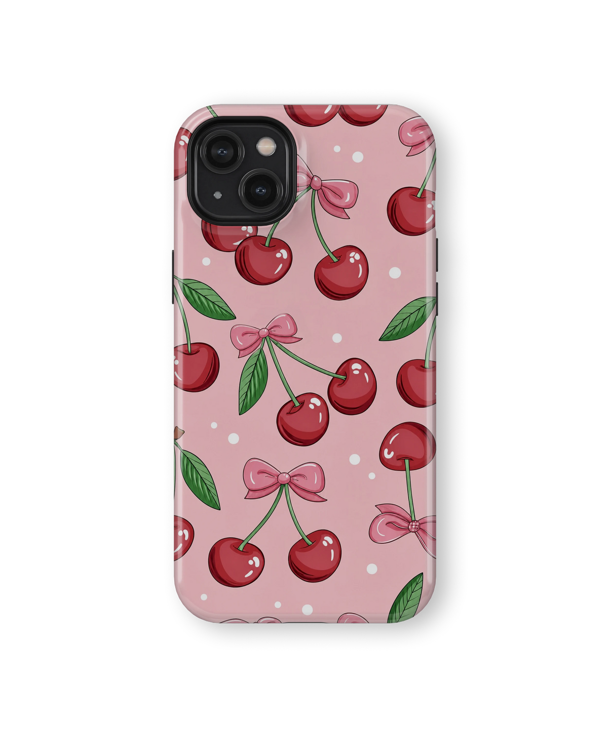 Coque iPhone – Design Cerises & Nœuds