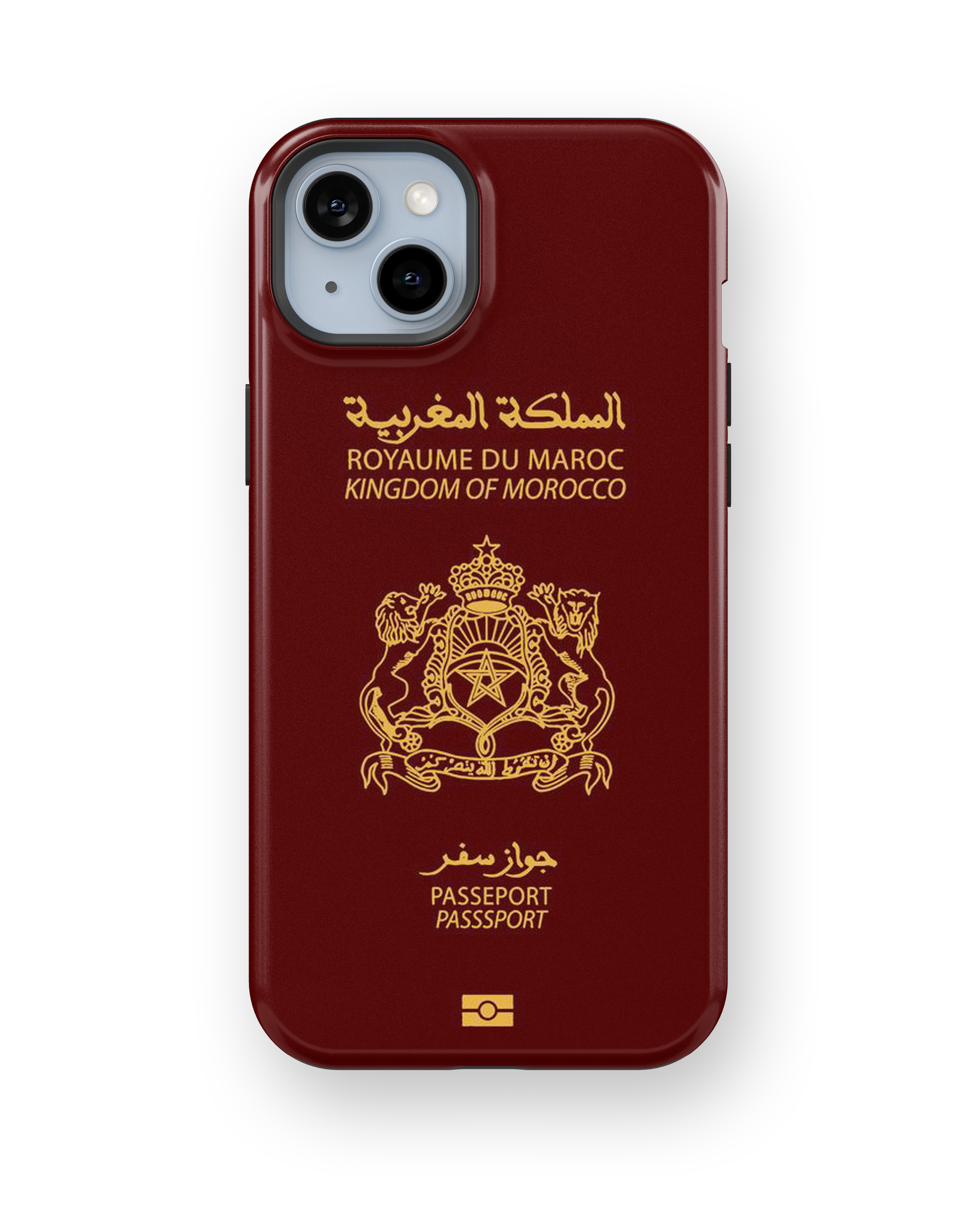 Coque iPhone Personnalisée – Design Passeport Maroc Rouge & Doré