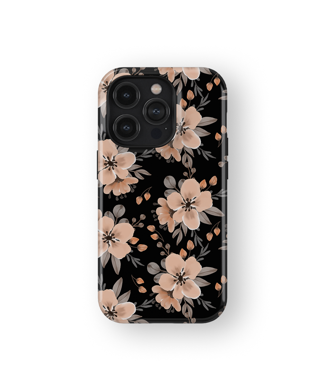 Coque iPhone – Design Floral Élégant Noir & Beige