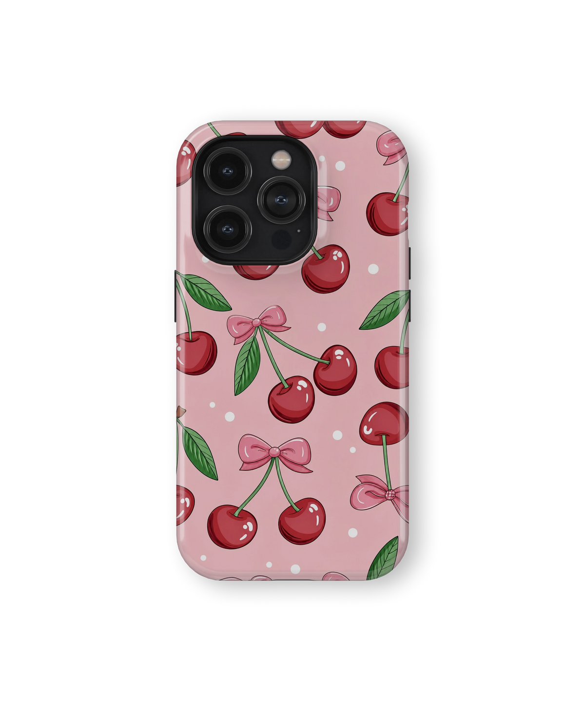 Coque iPhone – Design Cerises & Nœuds
