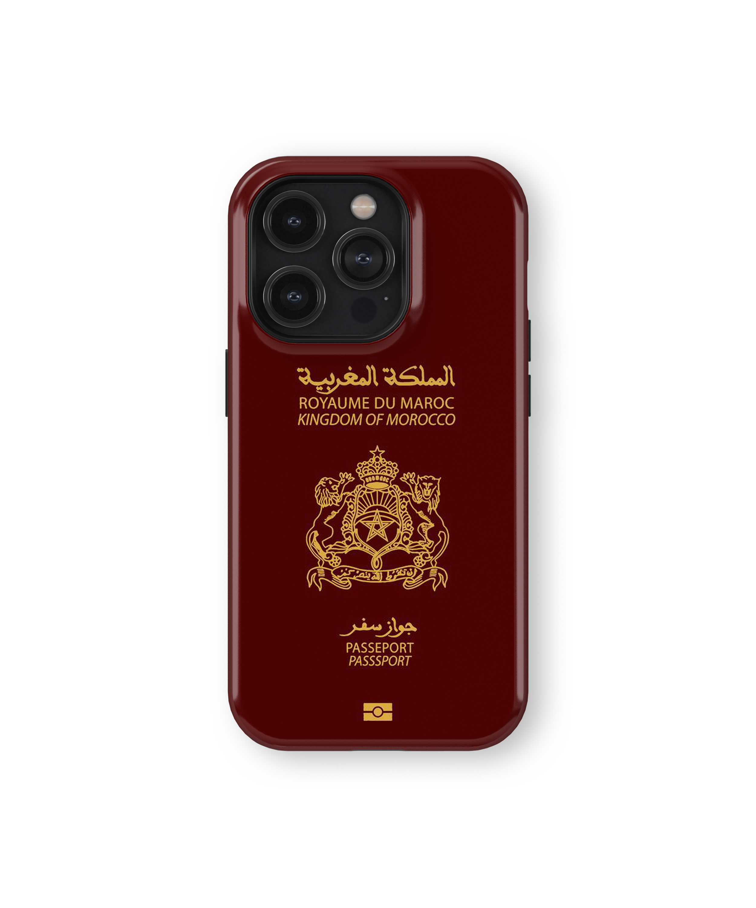 Coque iPhone Personnalisée – Design Passeport Maroc Rouge & Doré