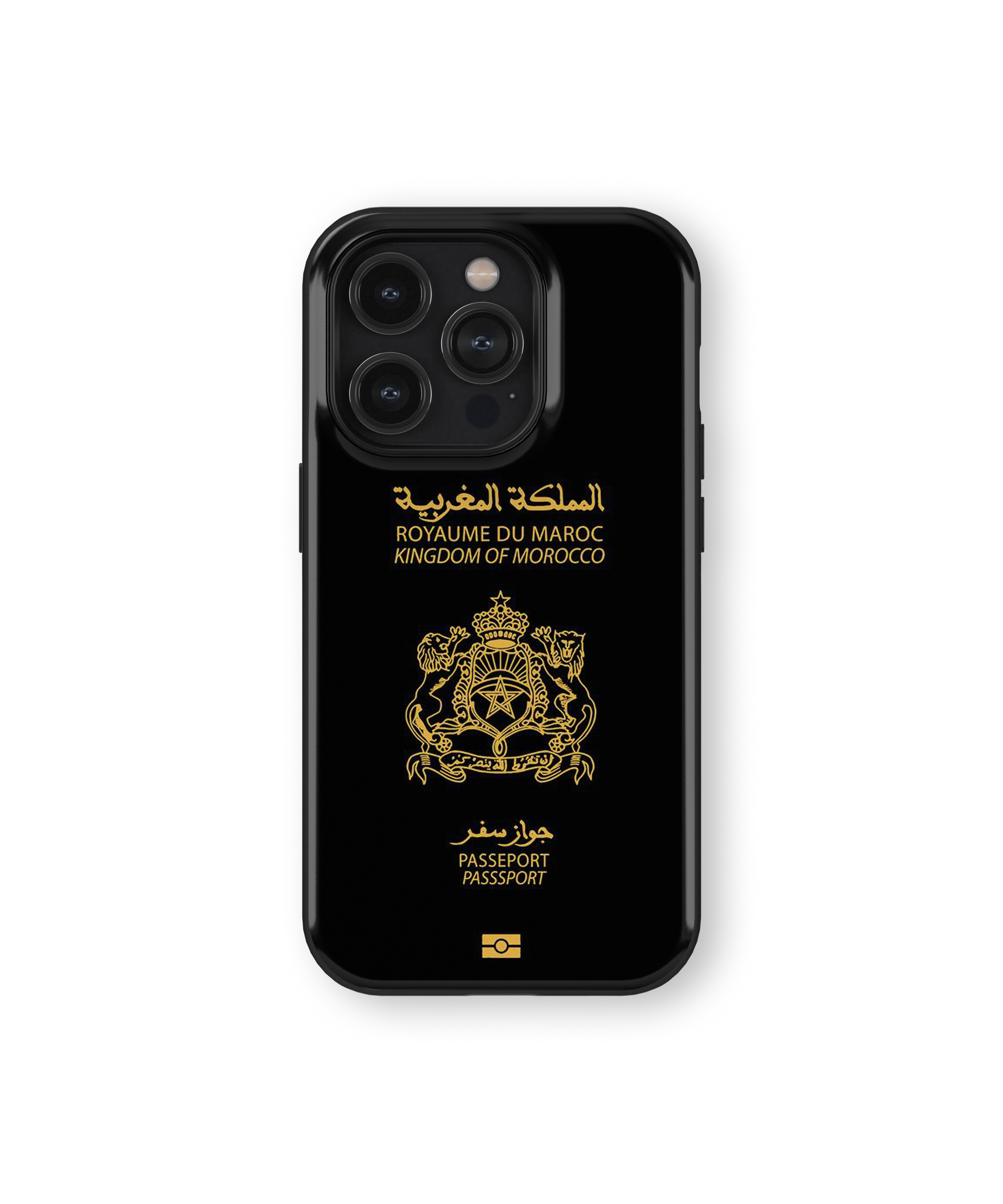 Coque iPhone Personnalisée – Design Passeport Maroc Noir & Doré