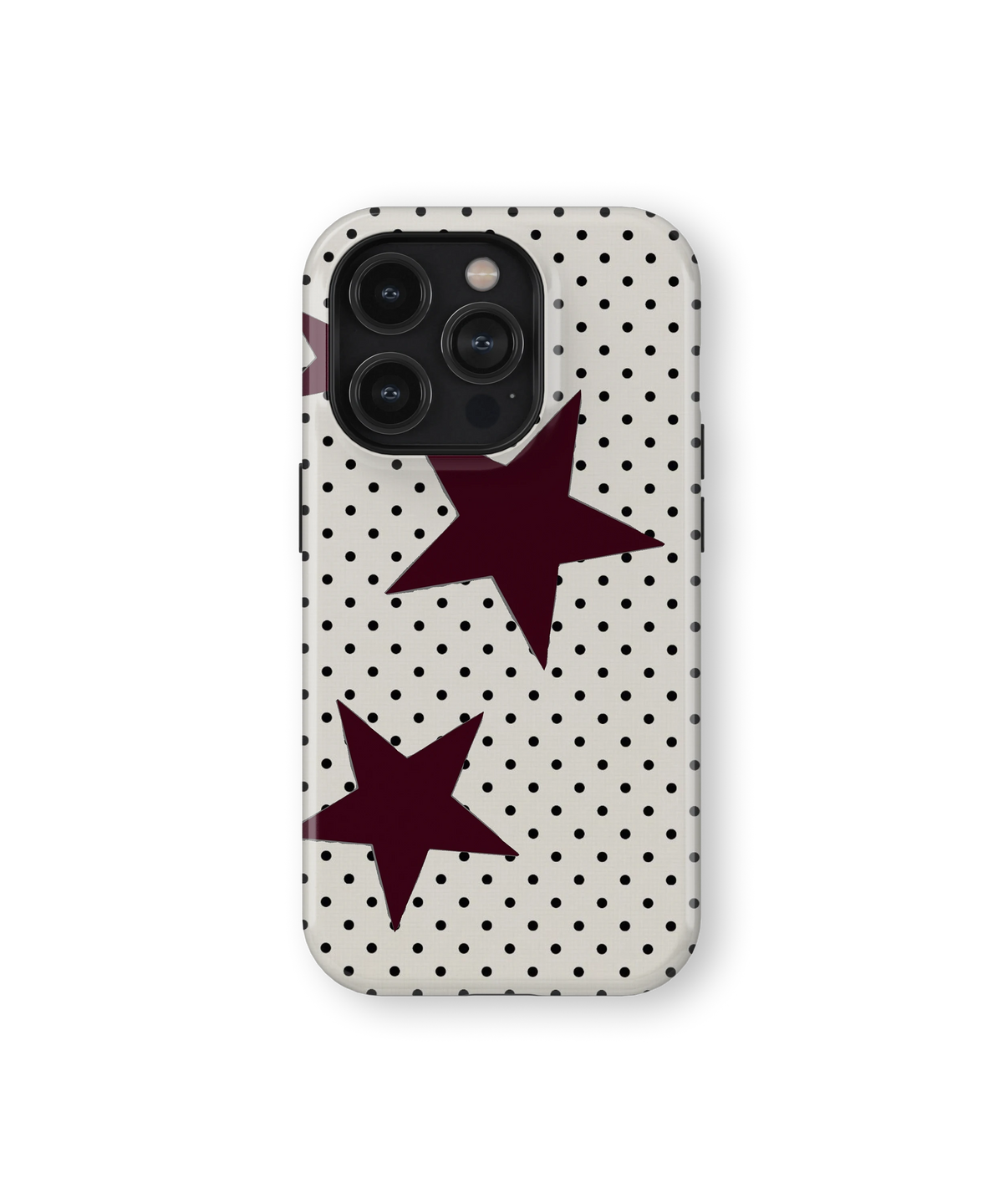 Coque iPhone – Design Pois et Étoiles Bordeaux