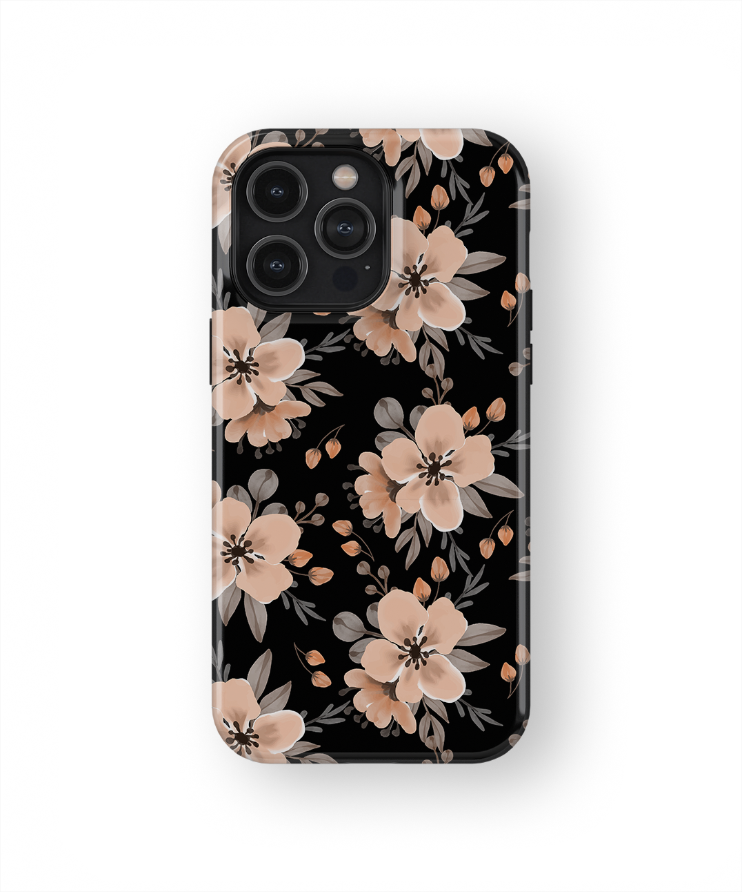 Coque iPhone – Design Floral Élégant Noir & Beige