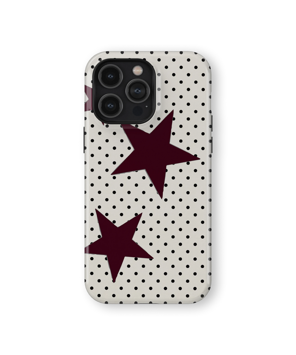 Coque iPhone – Design Pois et Étoiles Bordeaux