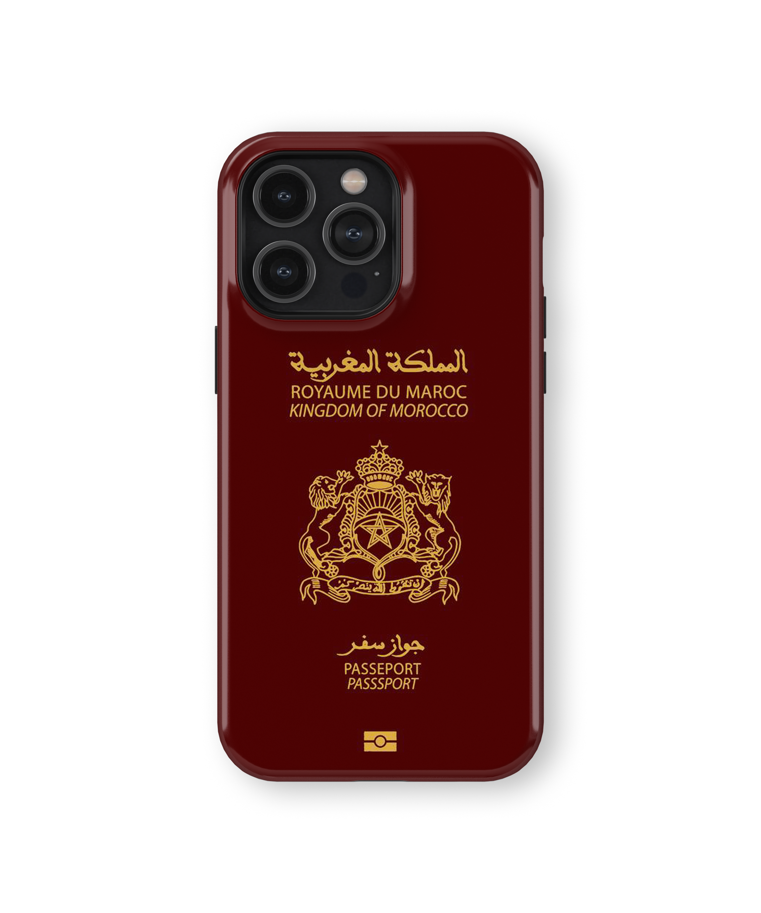 Coque iPhone Personnalisée – Design Passeport Maroc Rouge & Doré