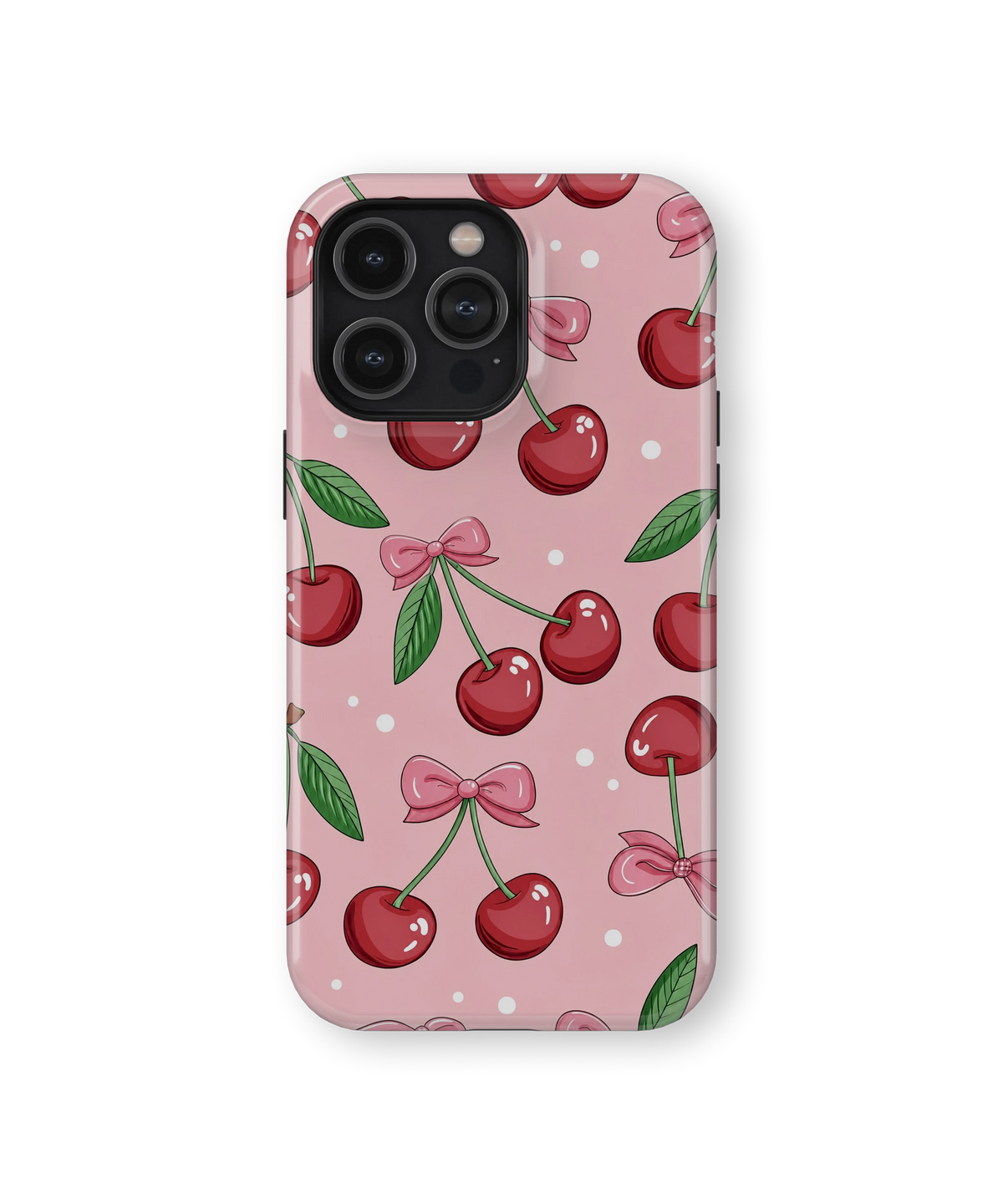 Coque iPhone – Design Cerises & Nœuds