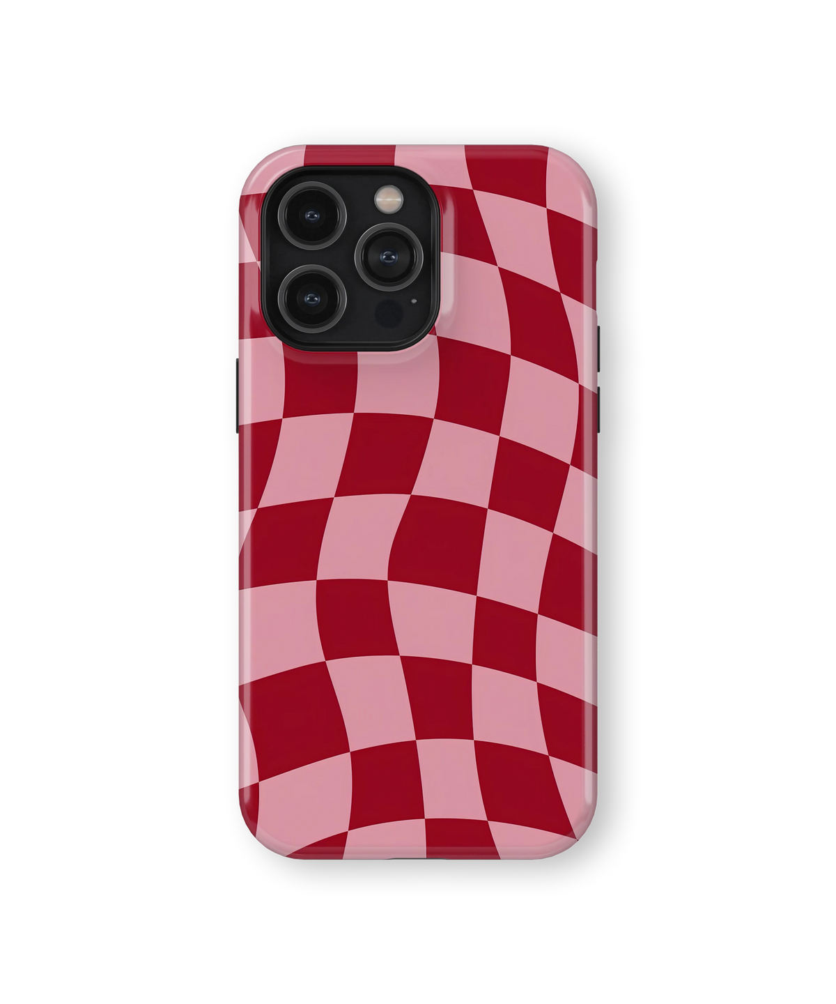 Coque iPhone – Design Damier Rouge & Rose