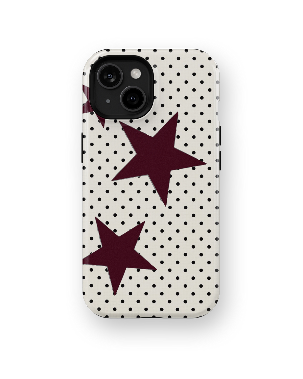 Coque iPhone – Design Pois et Étoiles Bordeaux