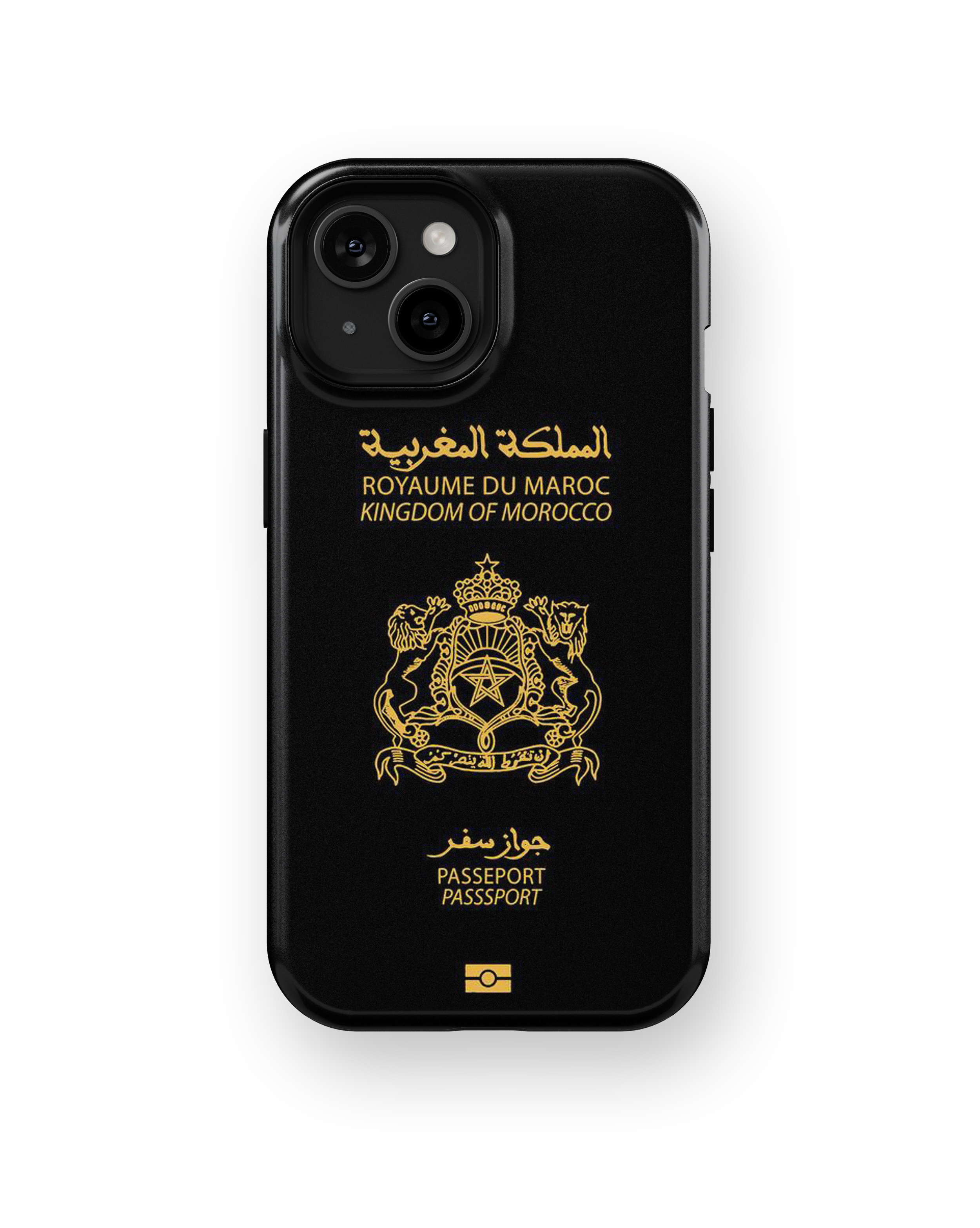 Coque iPhone Personnalisée – Design Passeport Maroc Noir & Doré