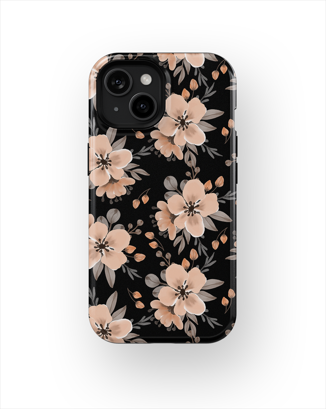 Coque iPhone – Design Floral Élégant Noir & Beige