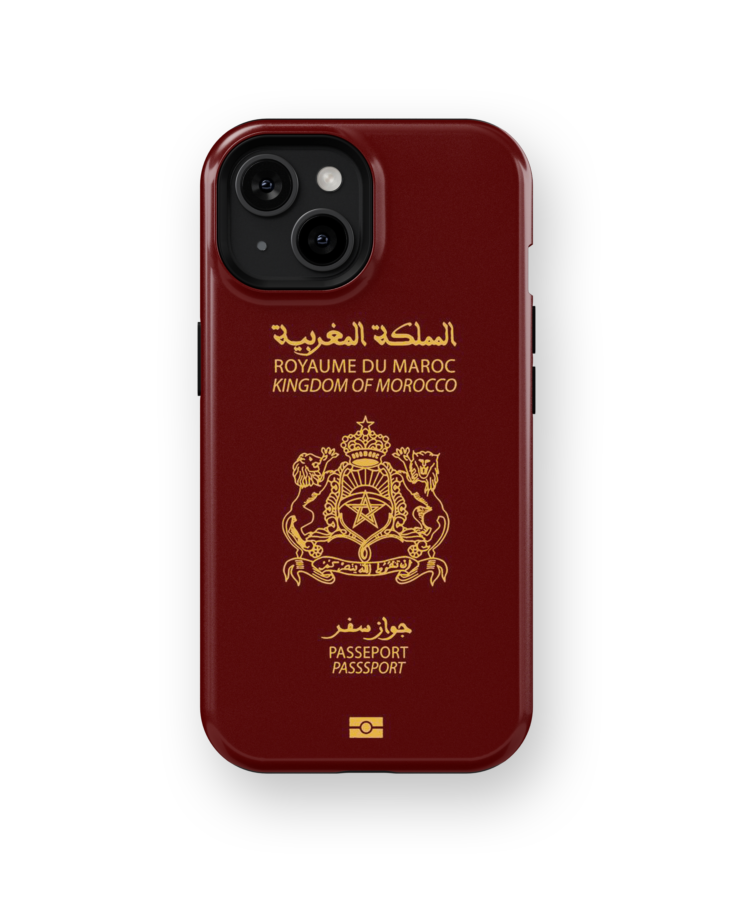Coque iPhone Personnalisée – Design Passeport Maroc Rouge & Doré