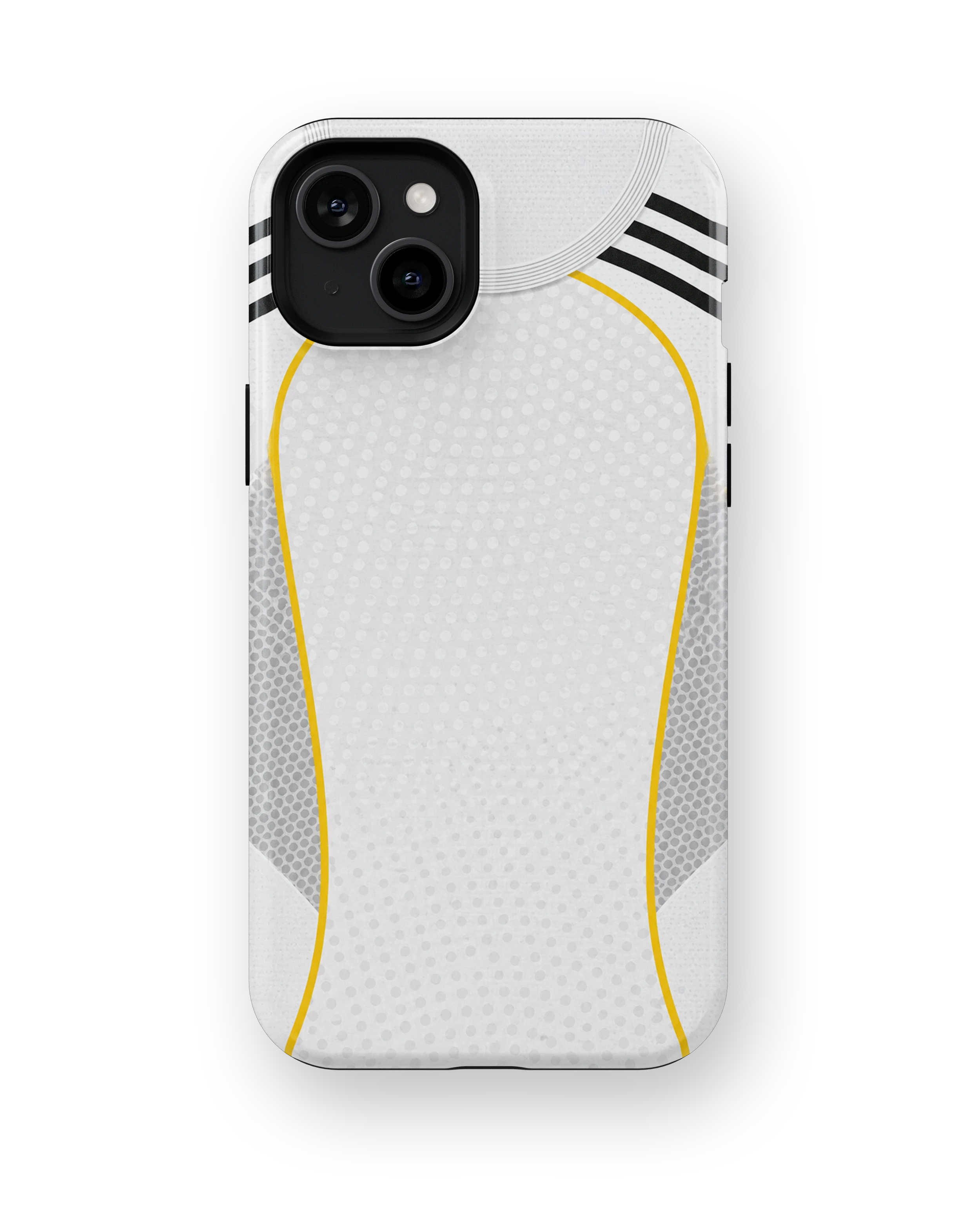 Coque iPhone – Style Maillot Real Madrid (Blanc & Or)