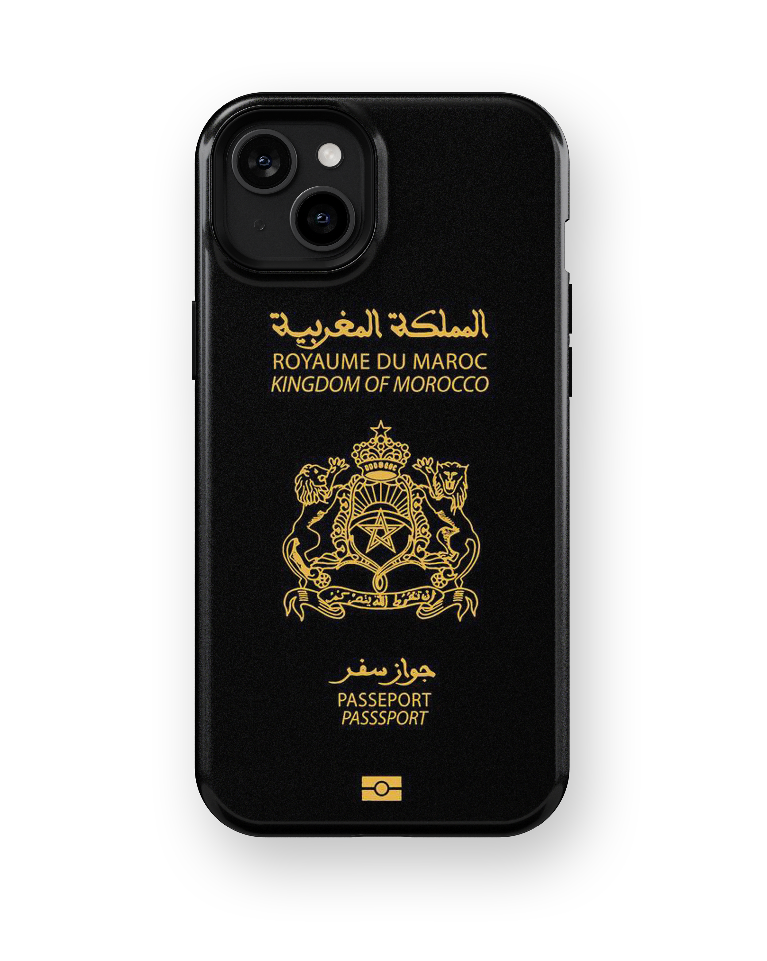 Coque iPhone Personnalisée – Design Passeport Maroc Noir & Doré