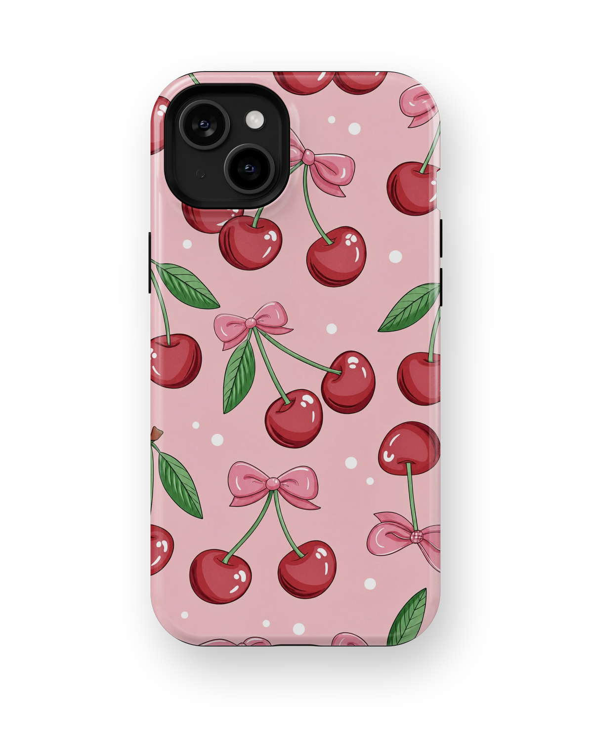 Coque iPhone – Design Cerises & Nœuds