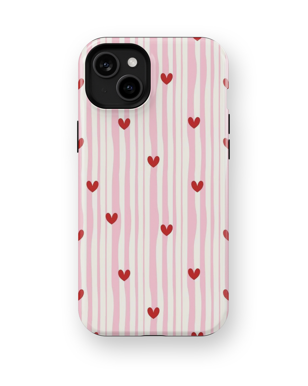 Coque iPhone – Design Rayures Cœurs Pastel
