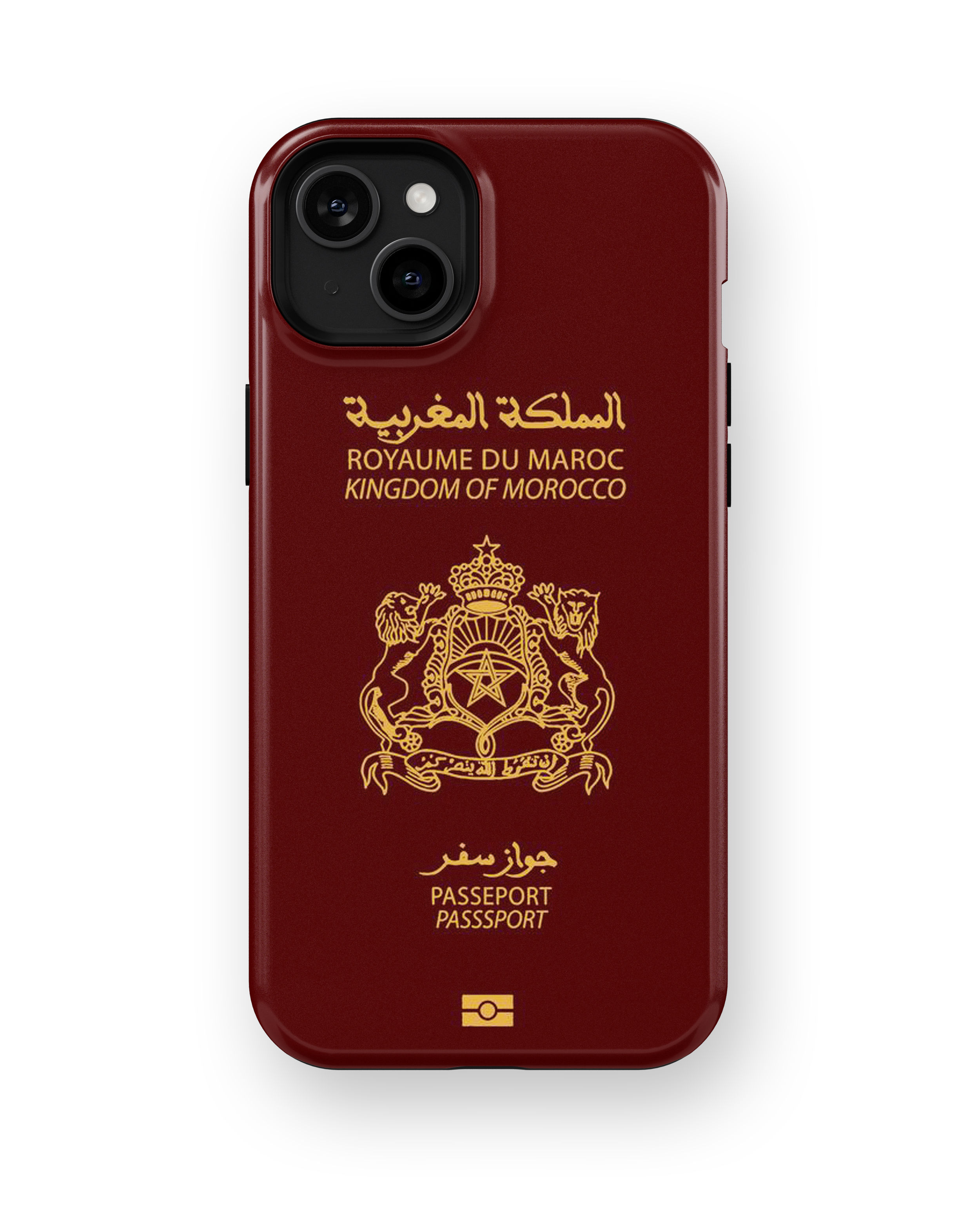 Coque iPhone Personnalisée – Design Passeport Maroc Rouge & Doré