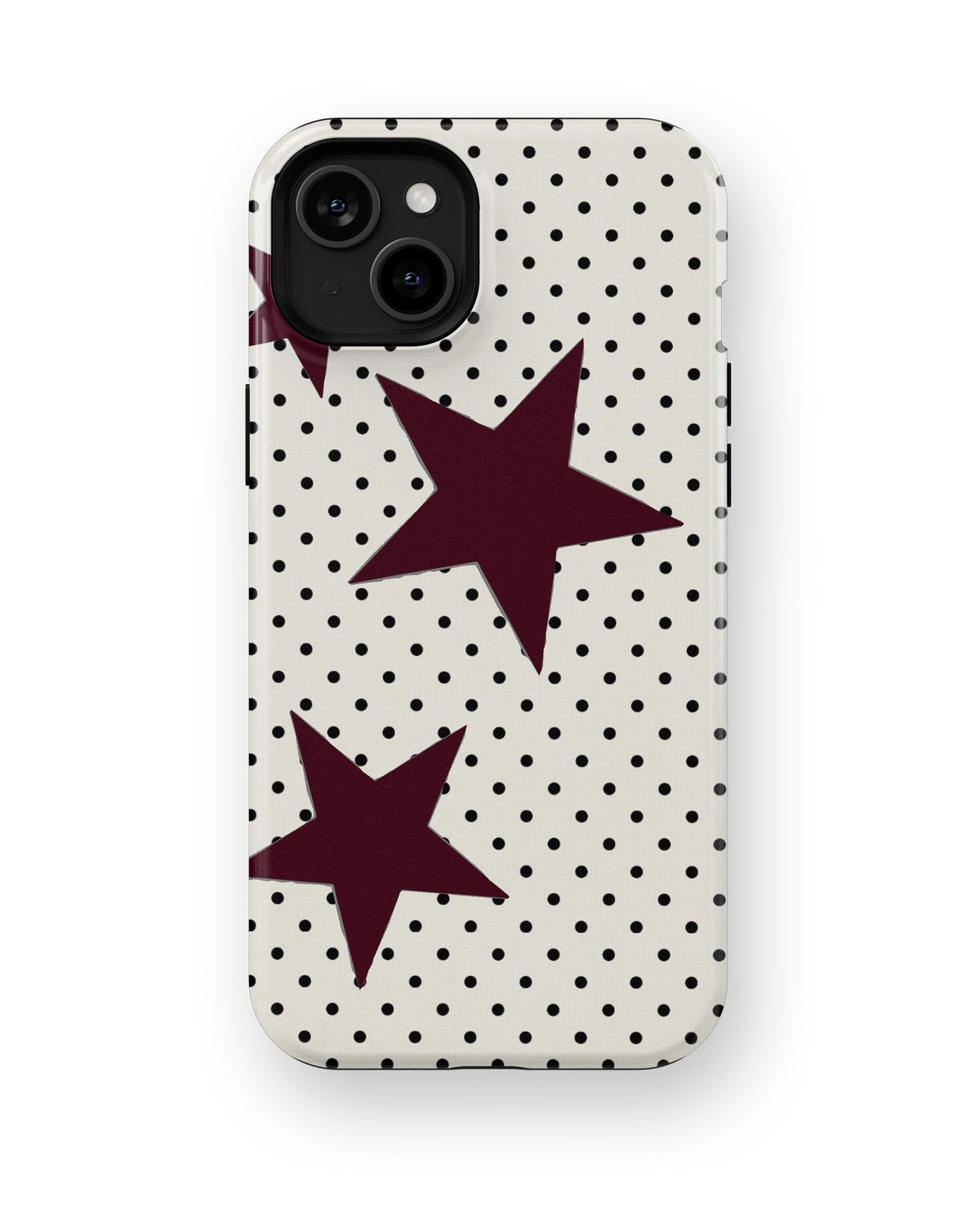 Coque iPhone – Design Pois et Étoiles Bordeaux